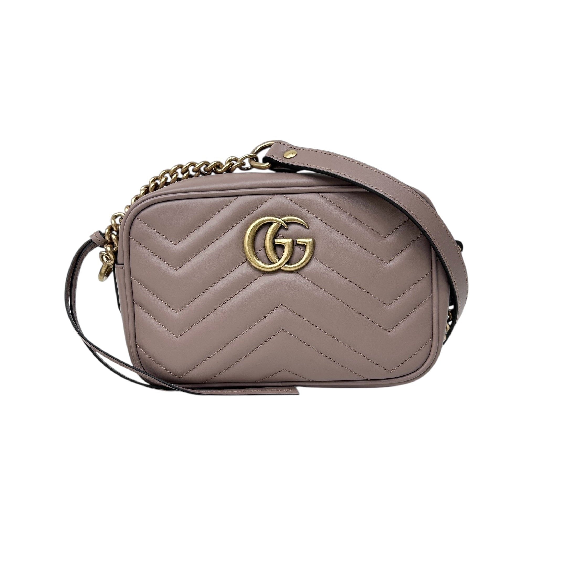 Taupe Quilted Leather Marmont Mini Camera Bag w/GHW