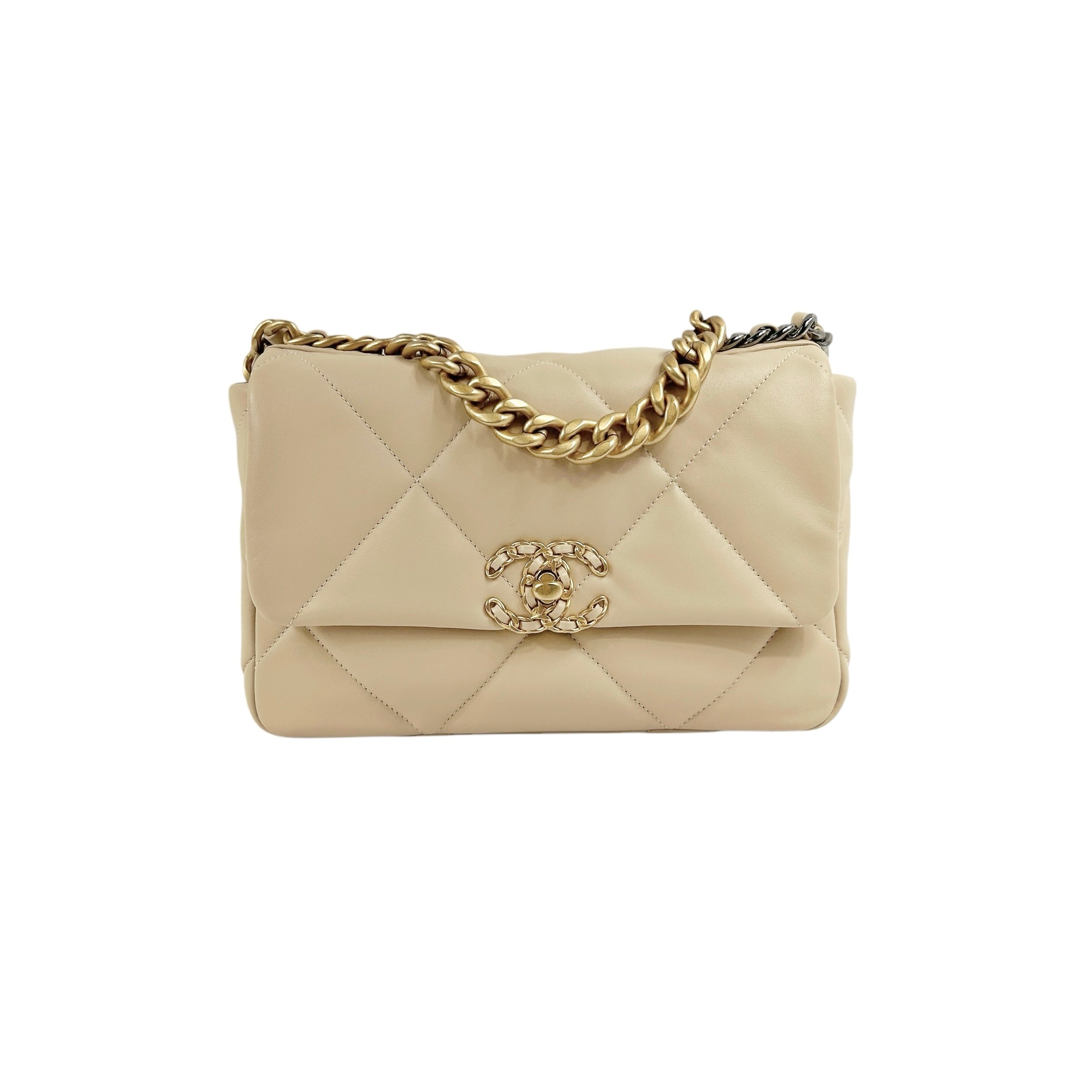 Beige Quilted Small 19 Flap w/ Mixed HW