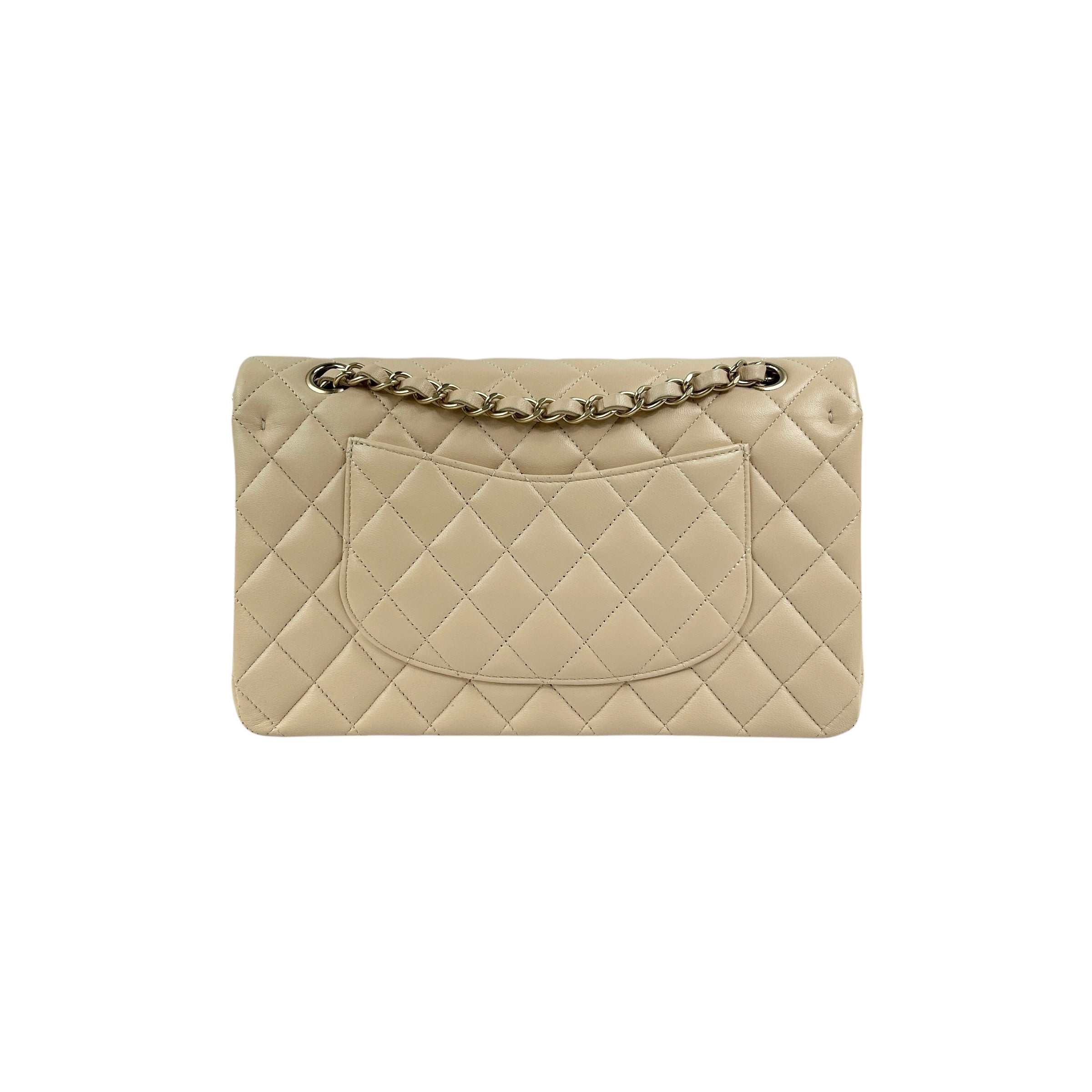 Light Beige Quilted Lambskin Medium Double Flap w/ Brushed GHW