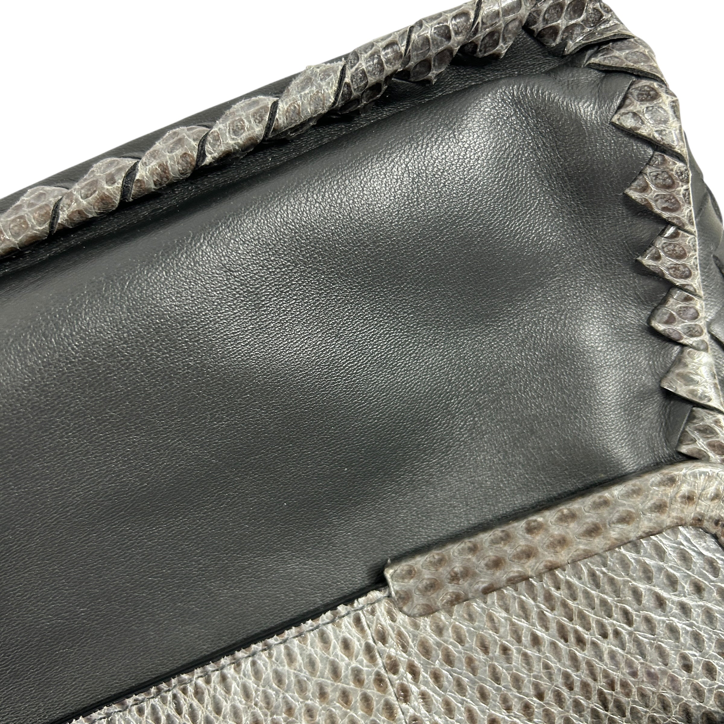 Gray Lambskin / Snakeskin Detail Foldover Bag