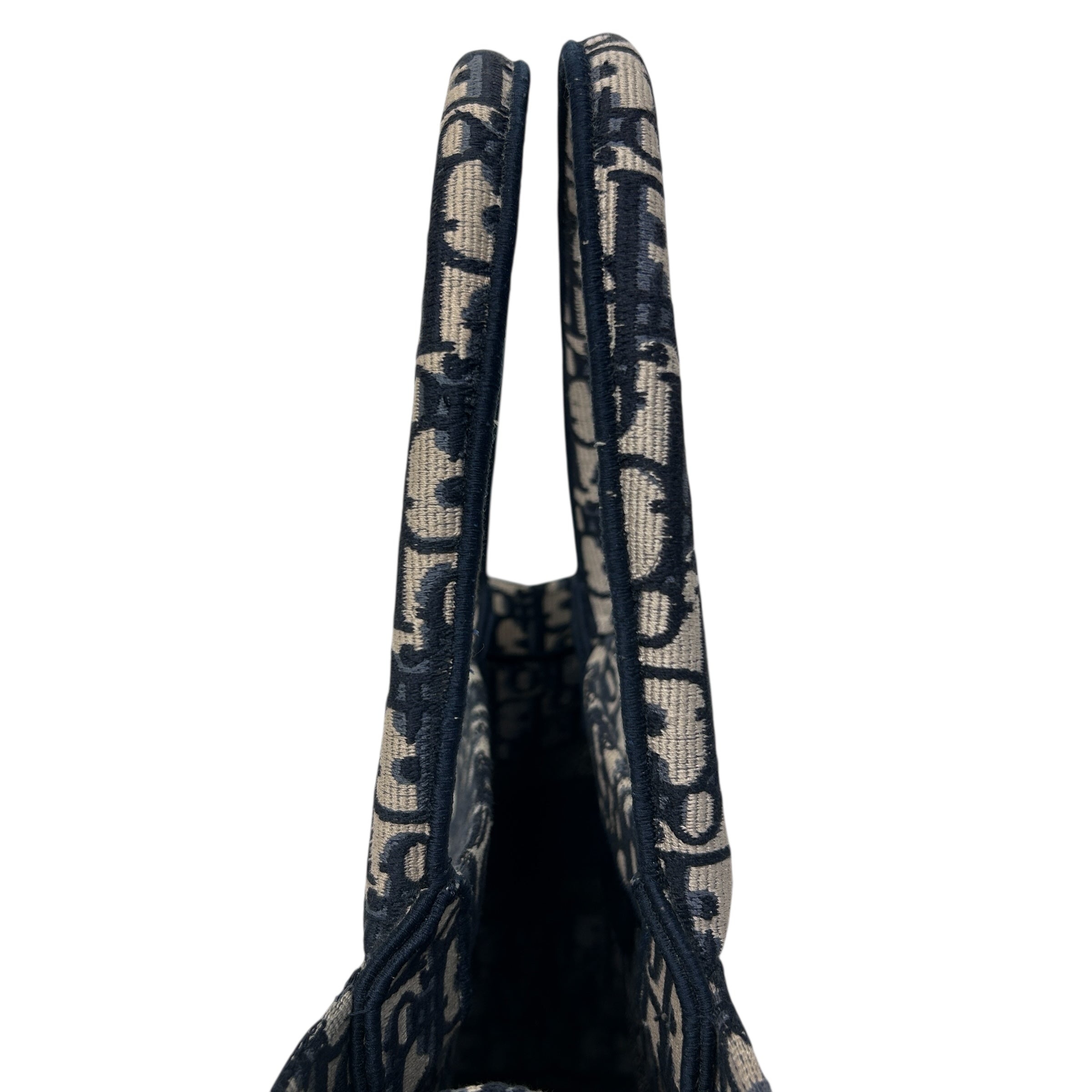 Ecru and Blue Oblique Embroidery Medium Book Tote