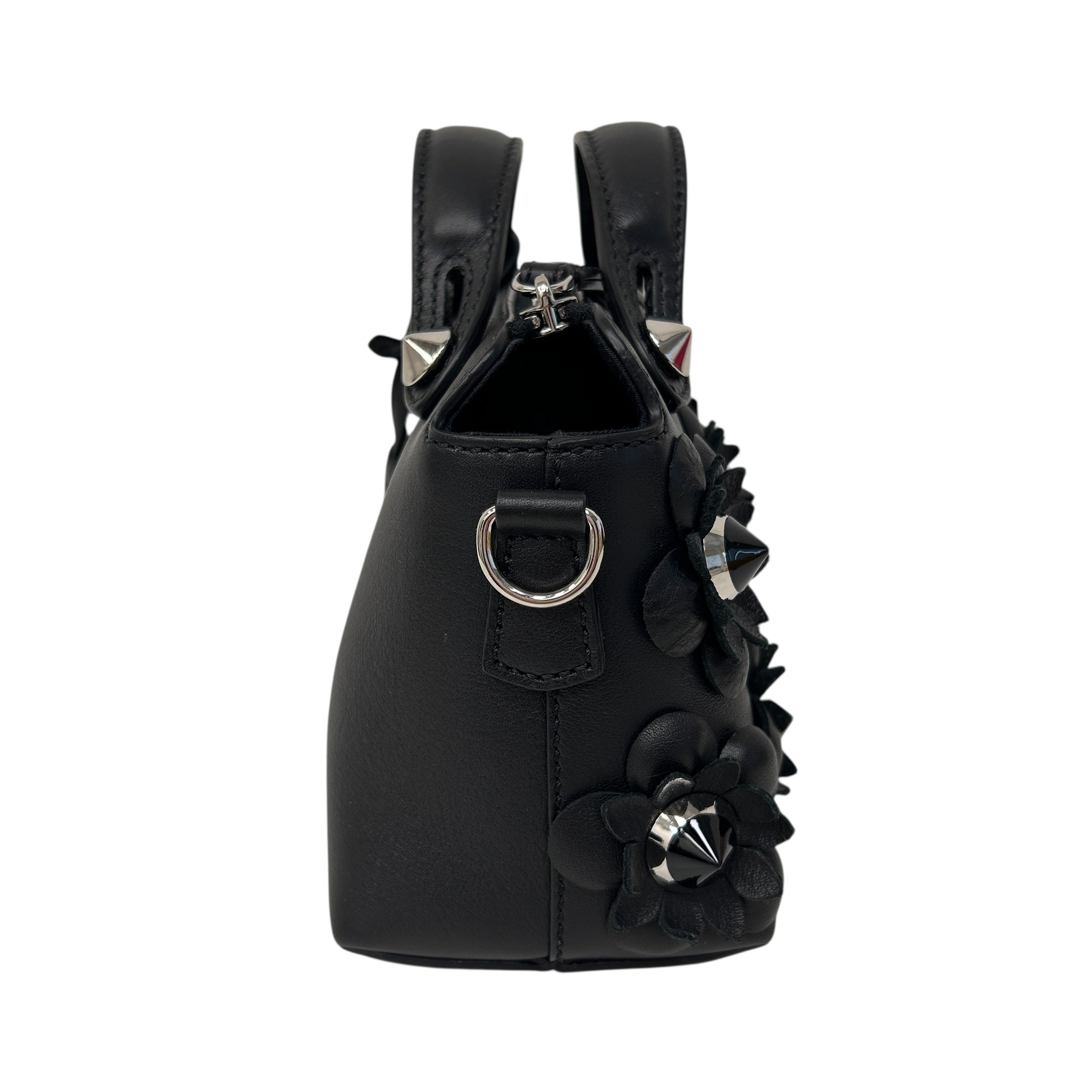Black Leather Flower Studded Mini By the Way Bag w/SHW