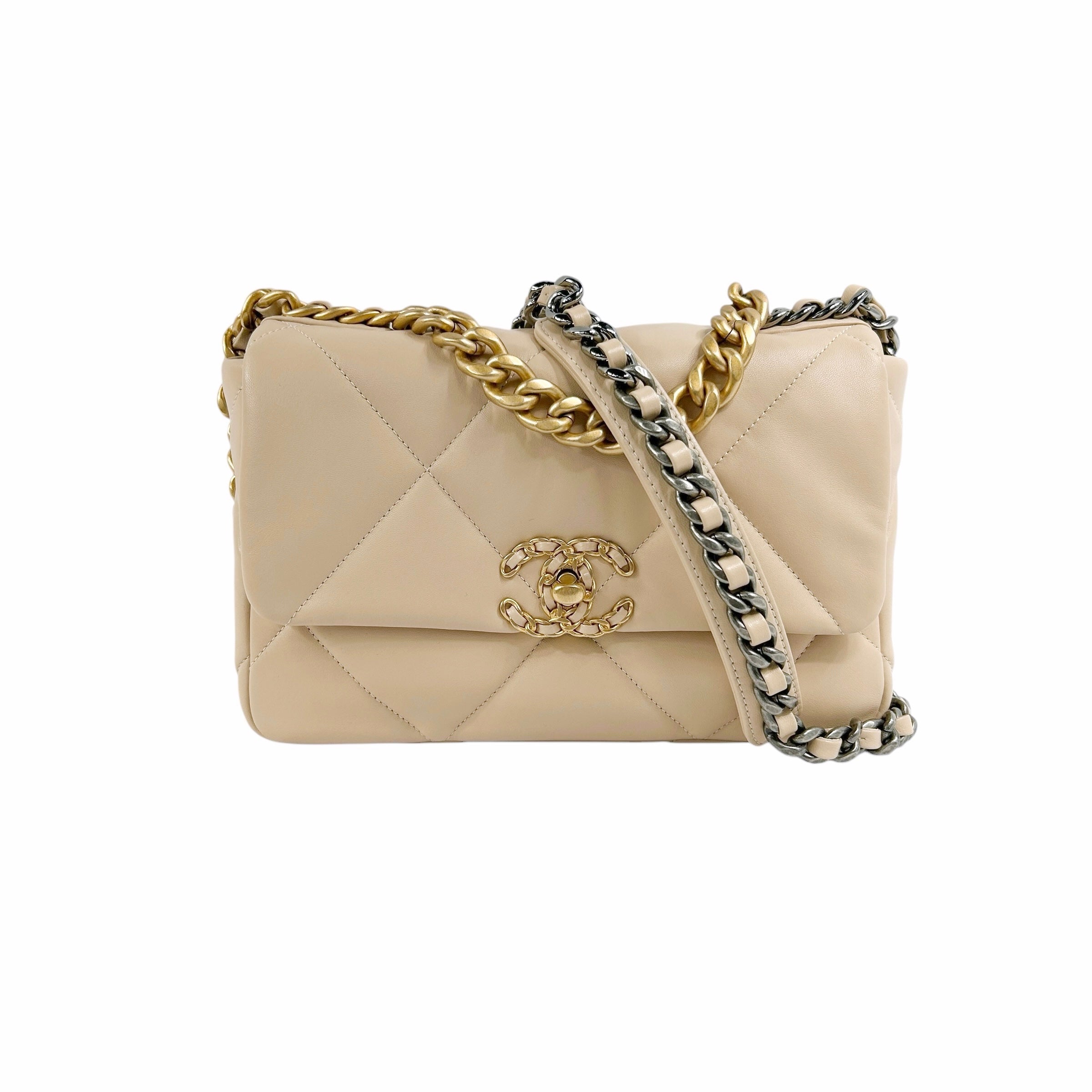 Beige Quilted Small 19 Flap w/ Mixed HW
