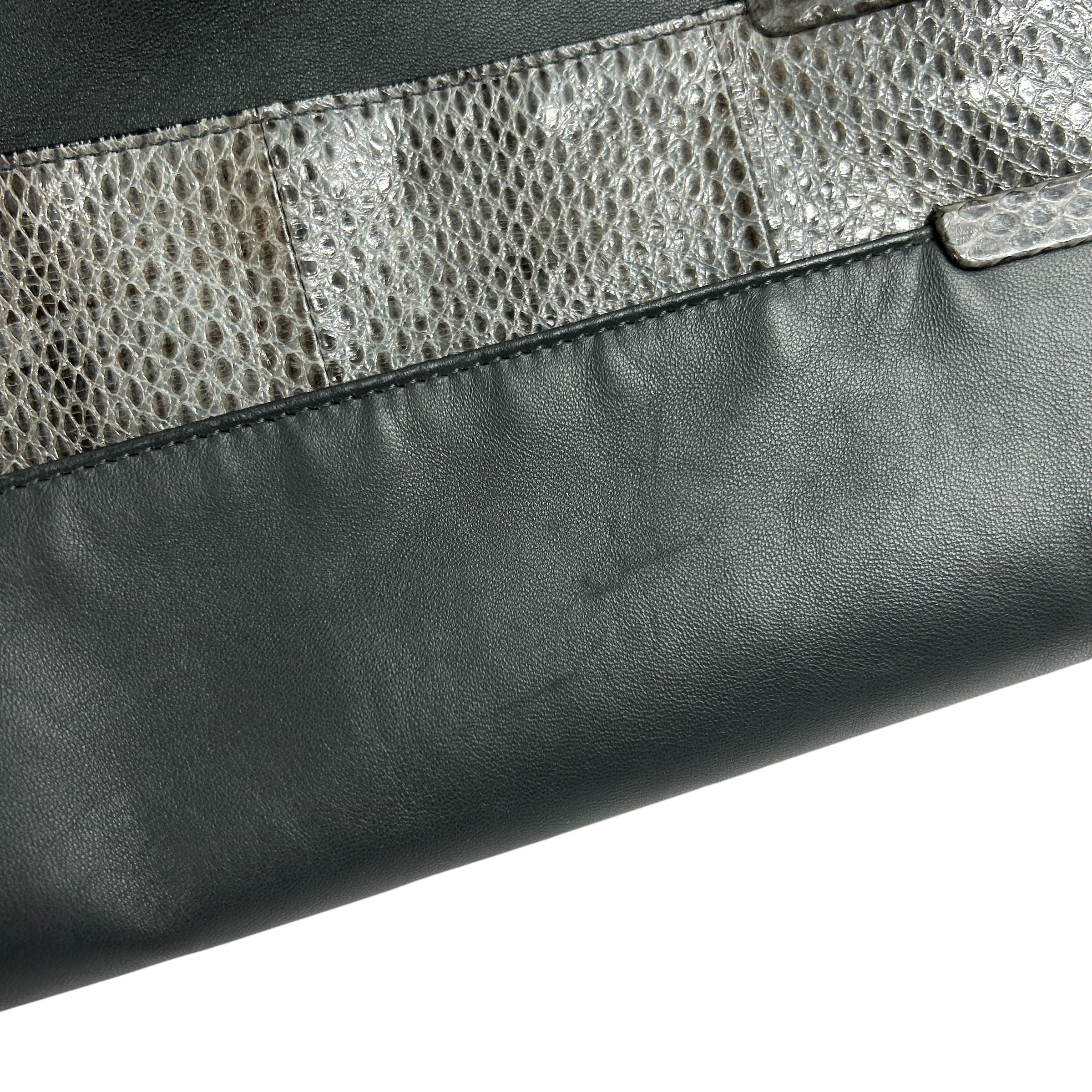 Gray Lambskin / Snakeskin Detail Foldover Bag