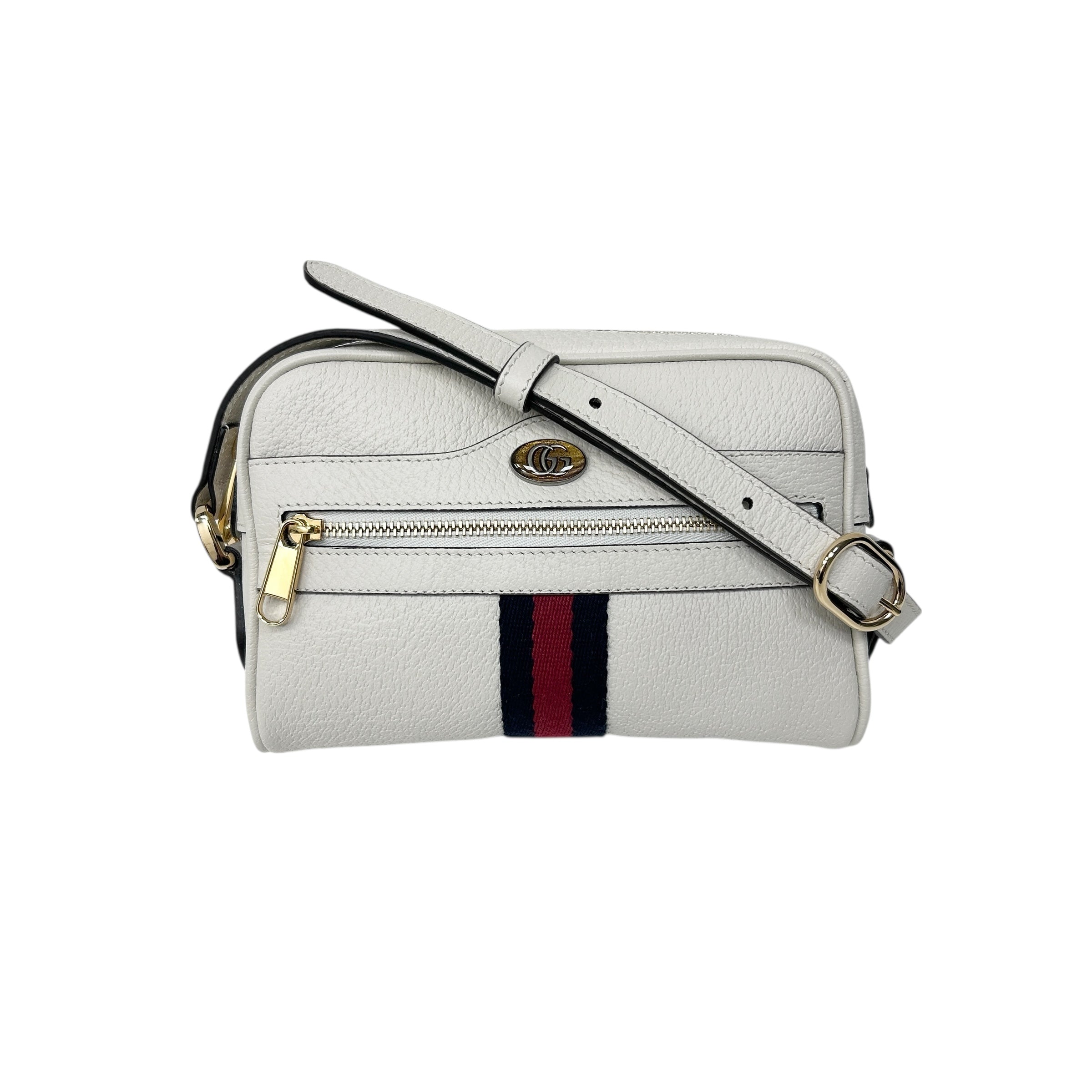 White Leather Mini Sylvie Web Ophidia Crossbody Bag w/GHW