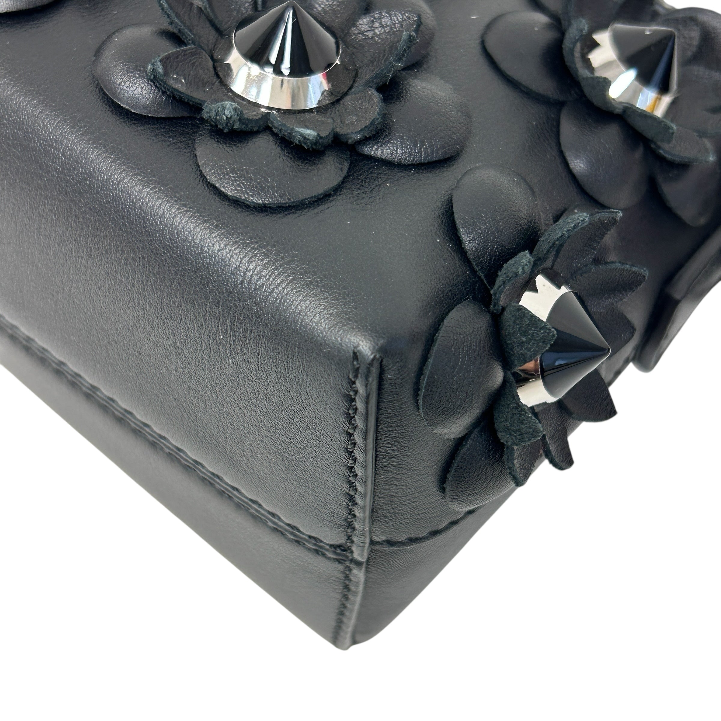 Black Leather Flower Studded Mini By the Way Bag w/SHW