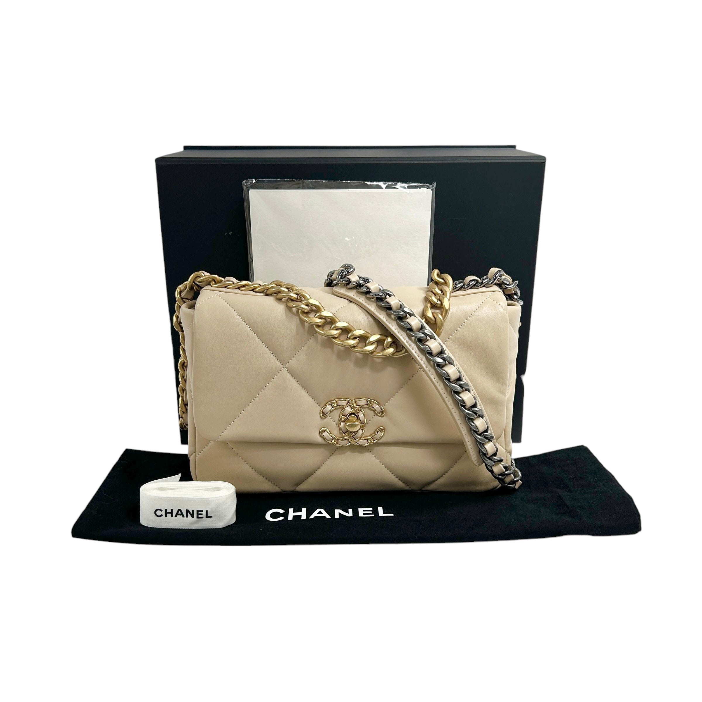 Beige Quilted Small 19 Flap w/ Mixed HW
