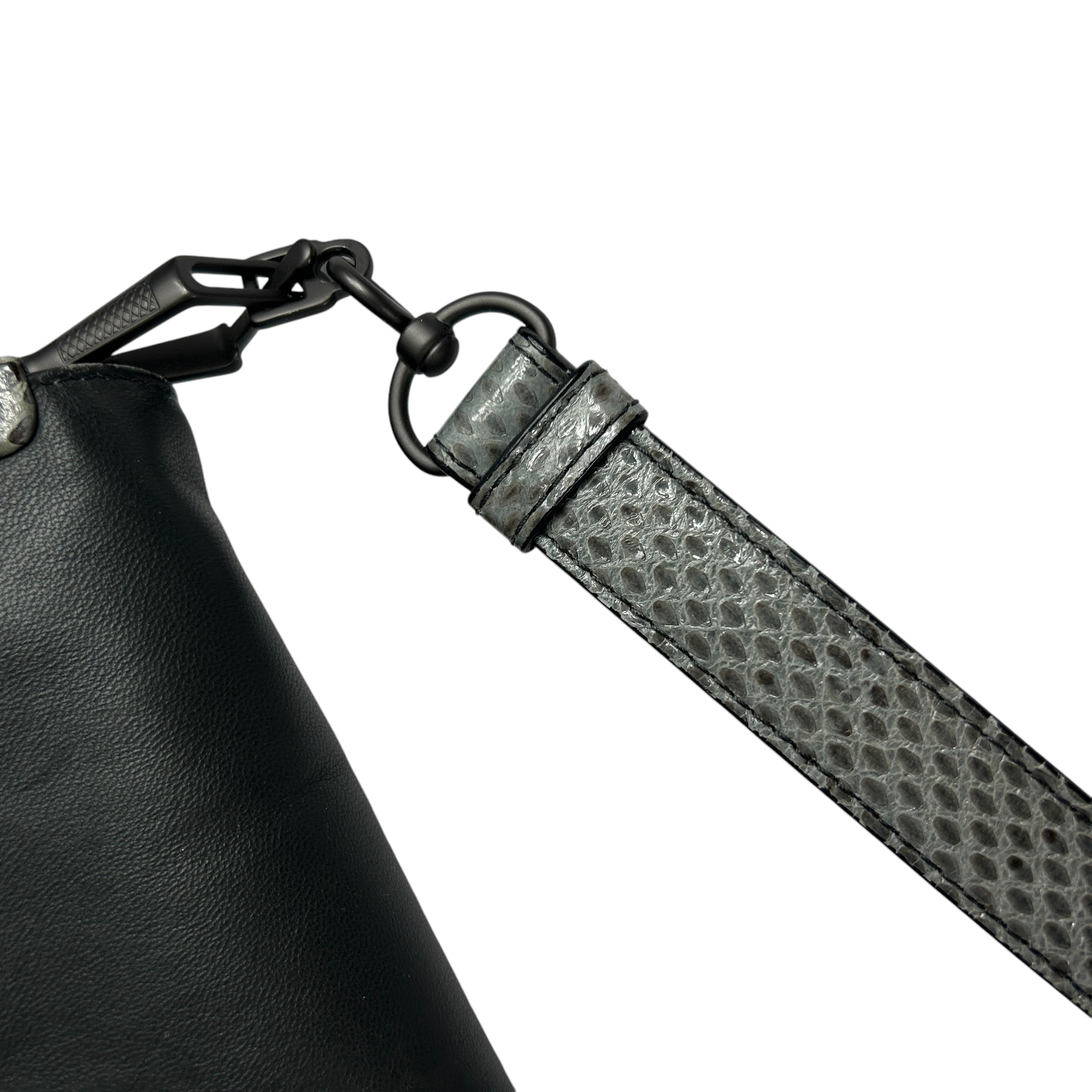 Gray Lambskin / Snakeskin Detail Foldover Bag