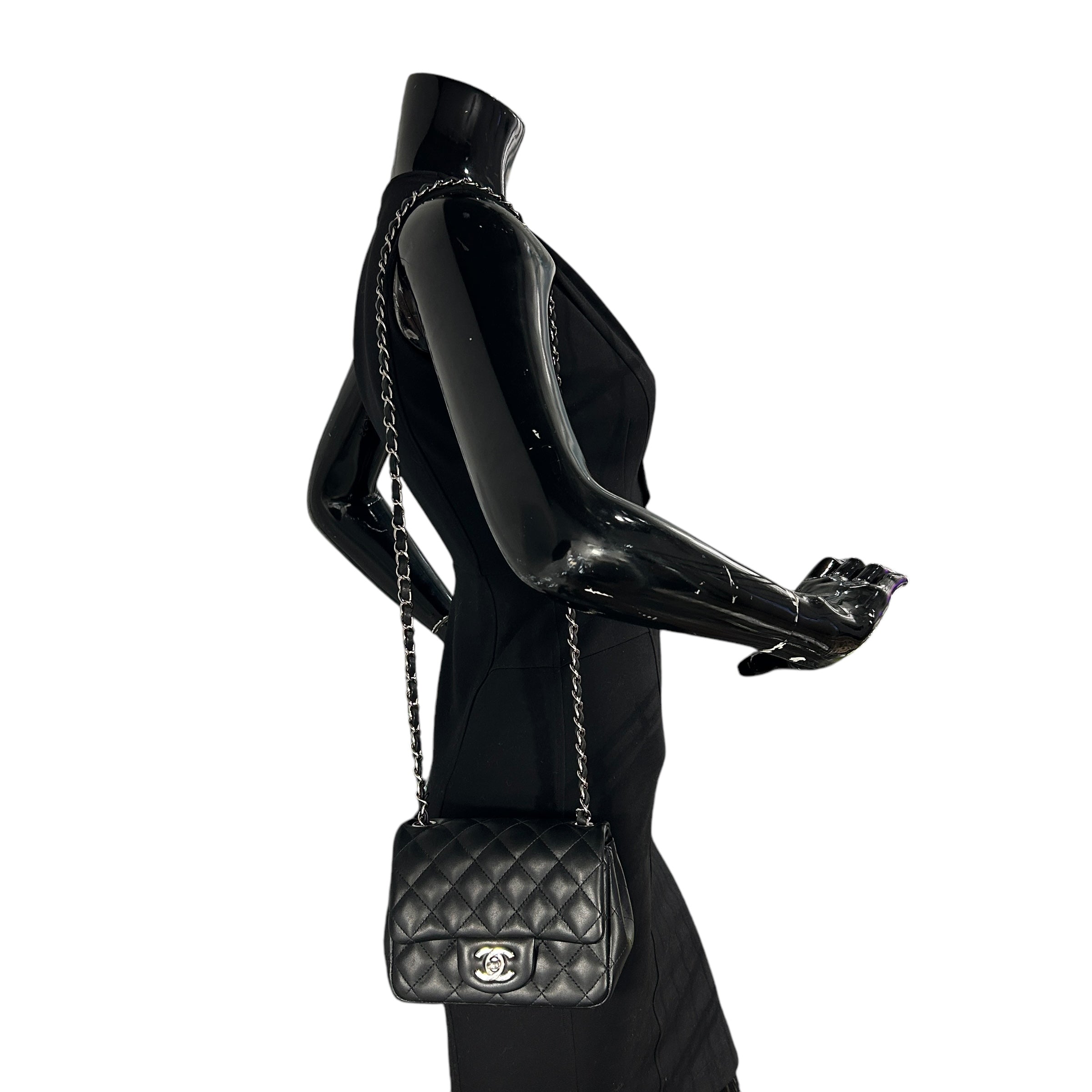 Black Quilted Lambskin Leather Classic Square Mini Flap Bag