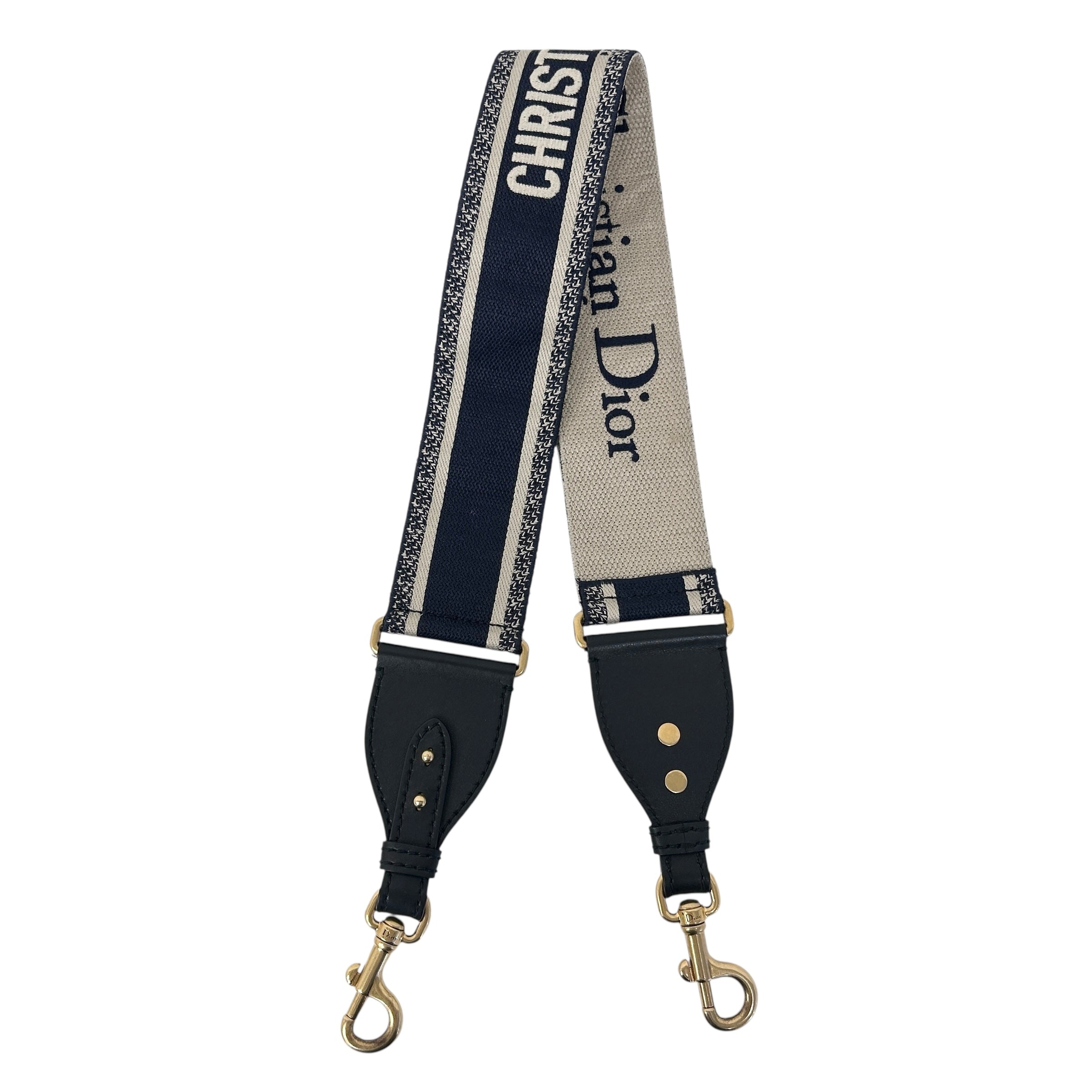 Ecru and Blue Embroidered Bag Strap