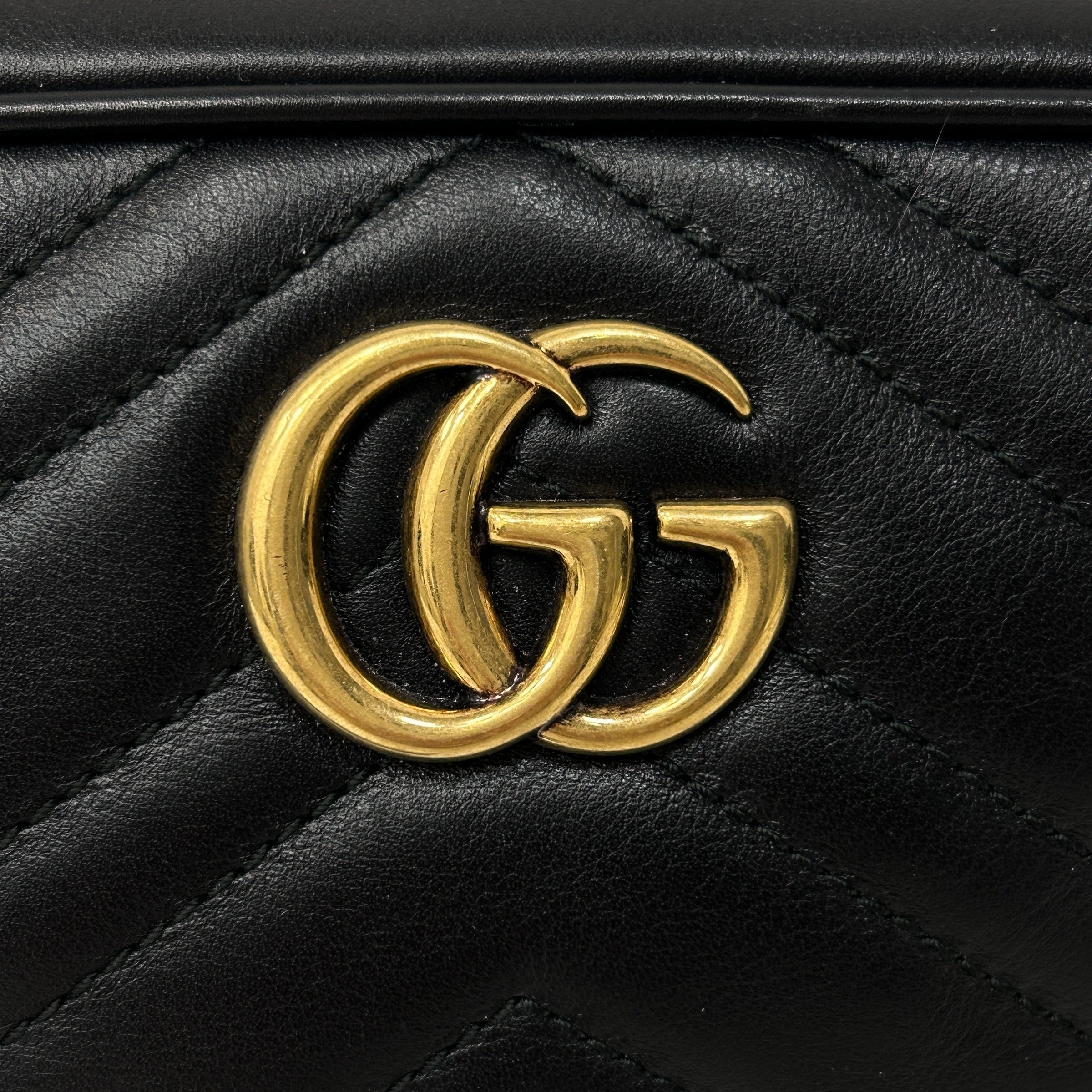 Black Quilted Leather Marmont Mini Camera Bag w/GHW