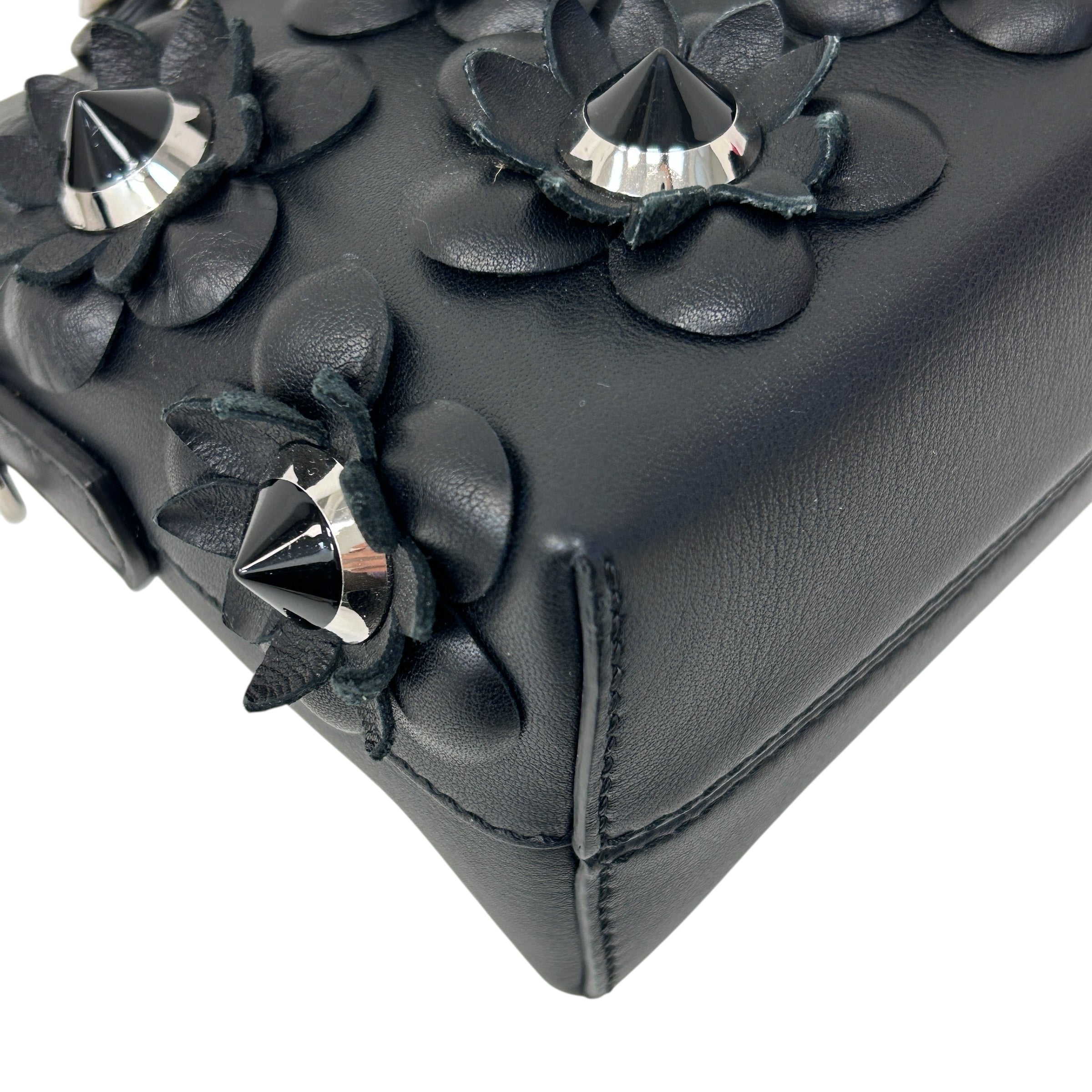 Black Leather Flower Studded Mini By the Way Bag w/SHW