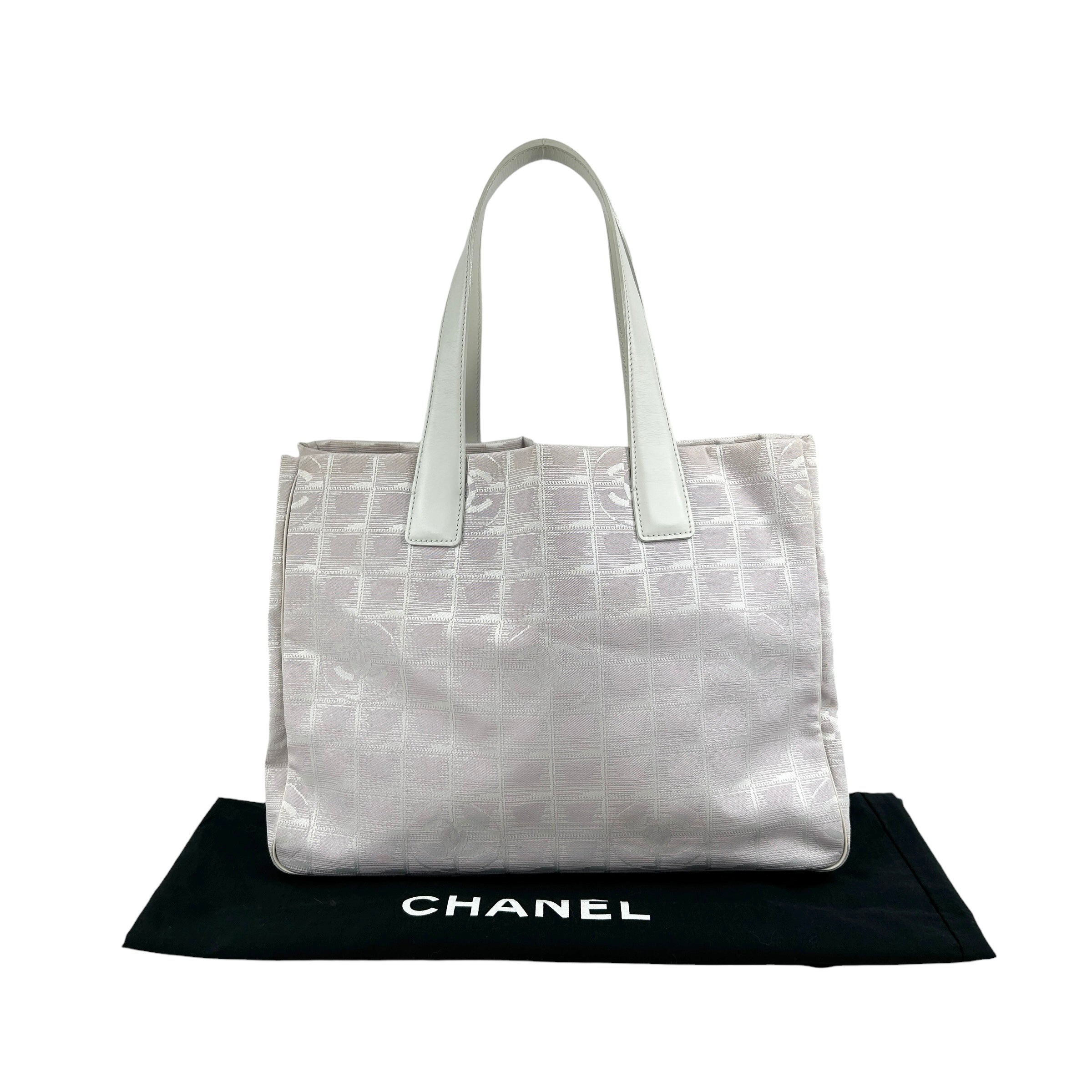 Vintage CC Light Pink/White Fabric Canvas Tote w/Leather Handles w/GHW