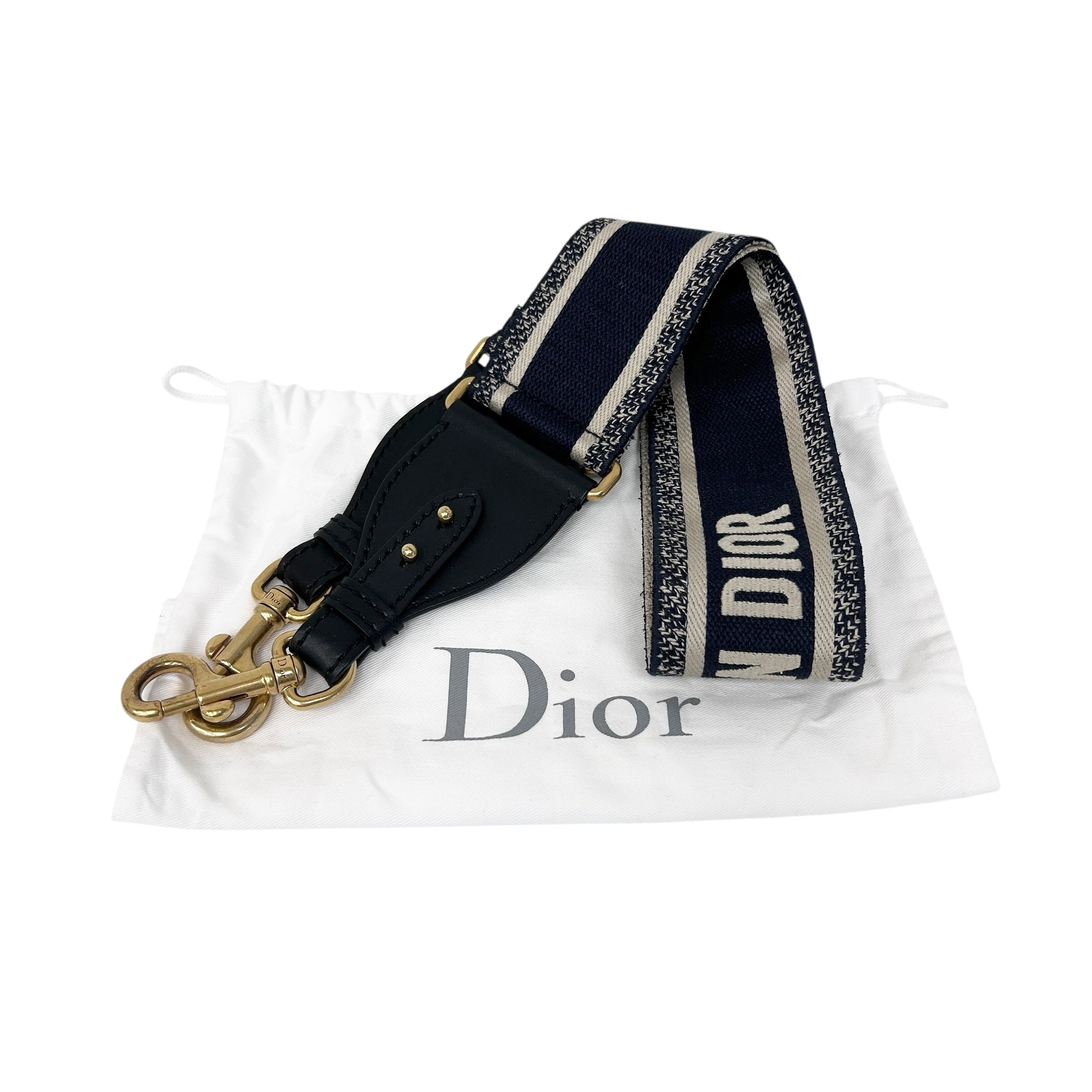 Ecru and Blue Embroidered Bag Strap