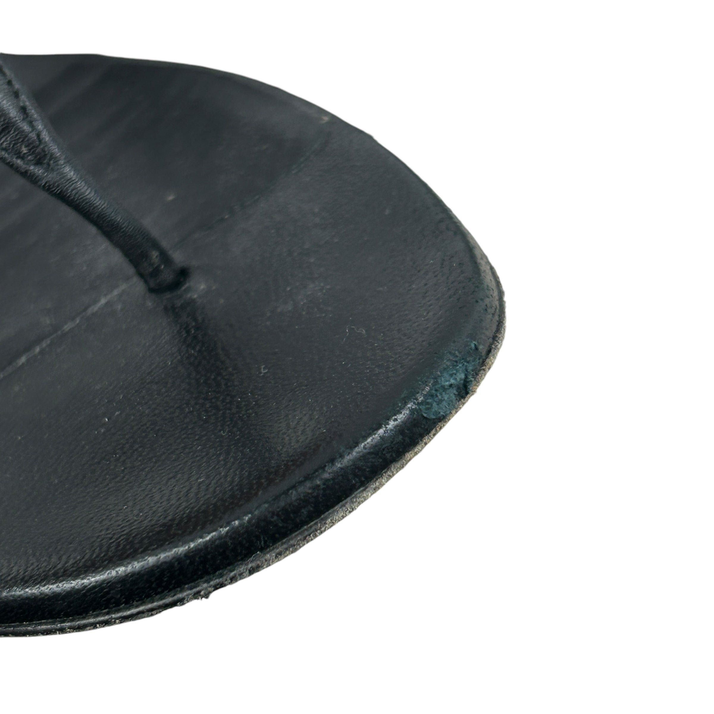 Black Leather Rockstud Flat Sandals w/RHW