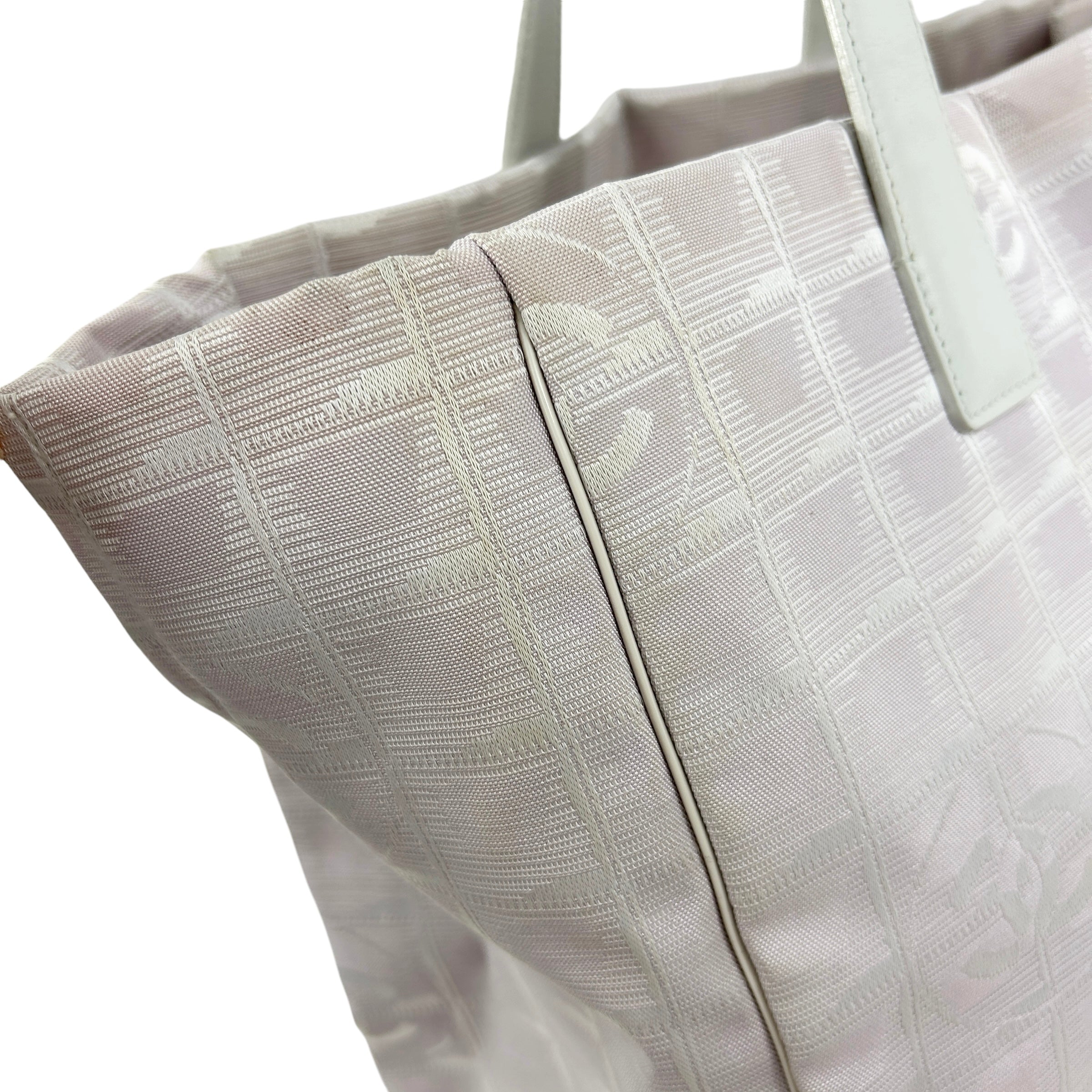 Vintage CC Light Pink/White Fabric Canvas Tote w/Leather Handles w/GHW