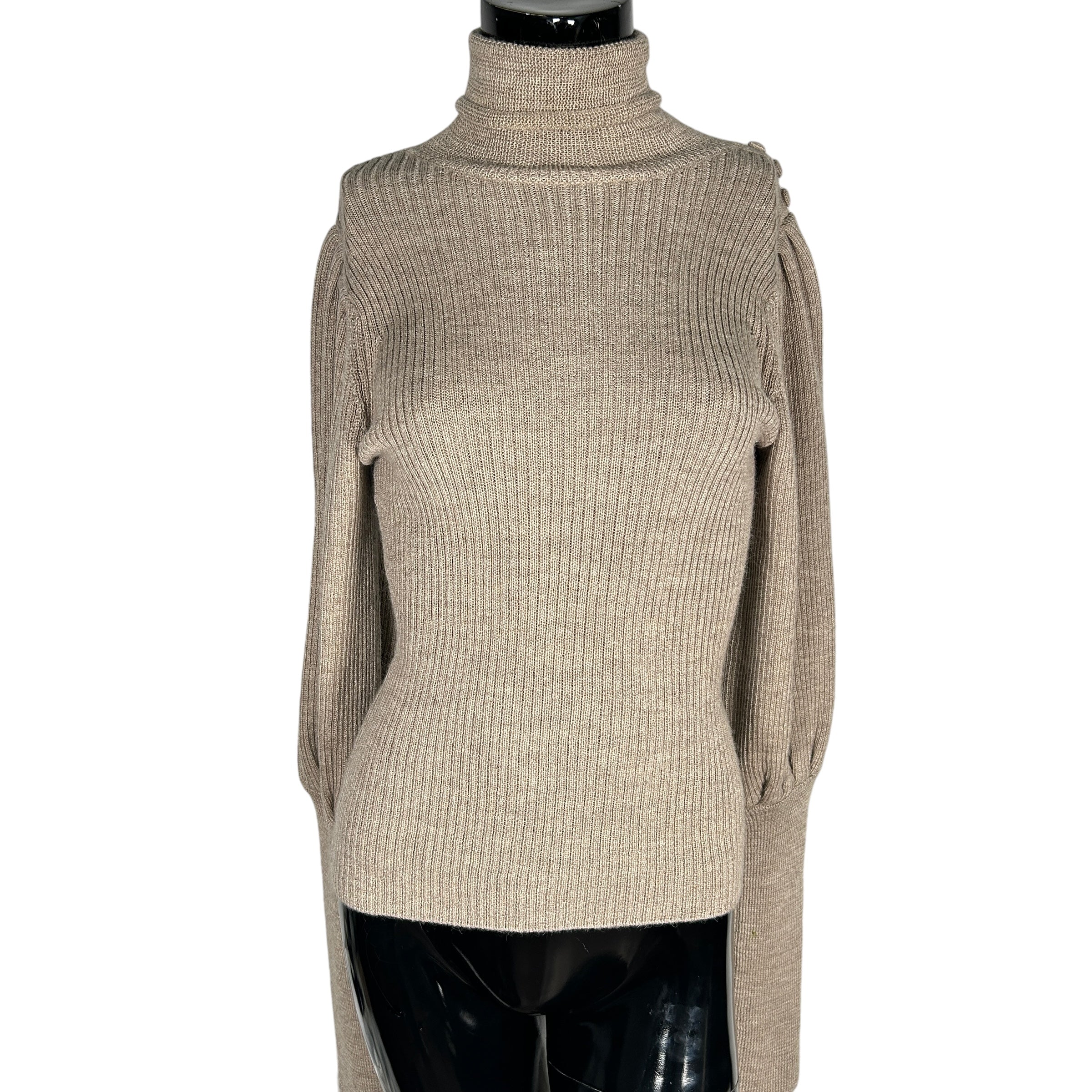 ULLA JOHNSON Taupe/Grey Turtleneck w/ Puff Long Sleeves