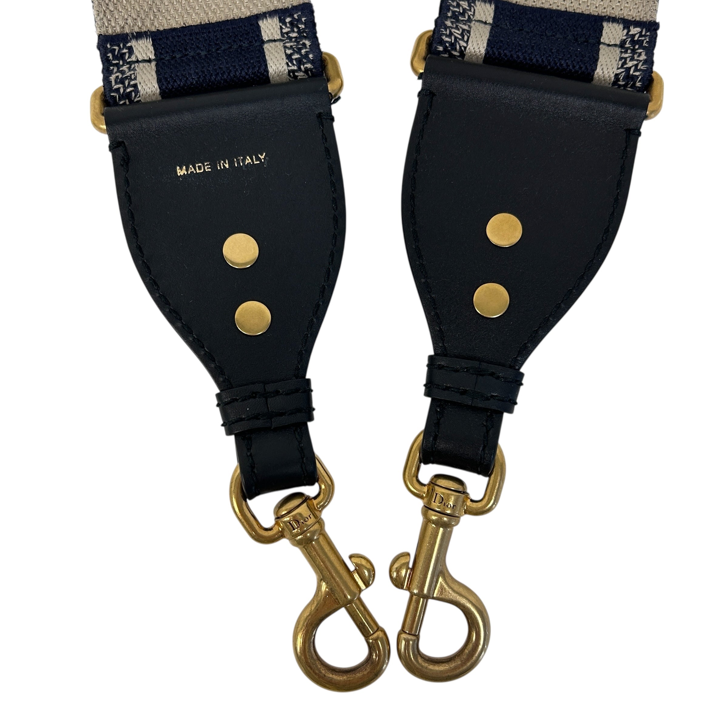 Ecru and Blue Embroidered Bag Strap