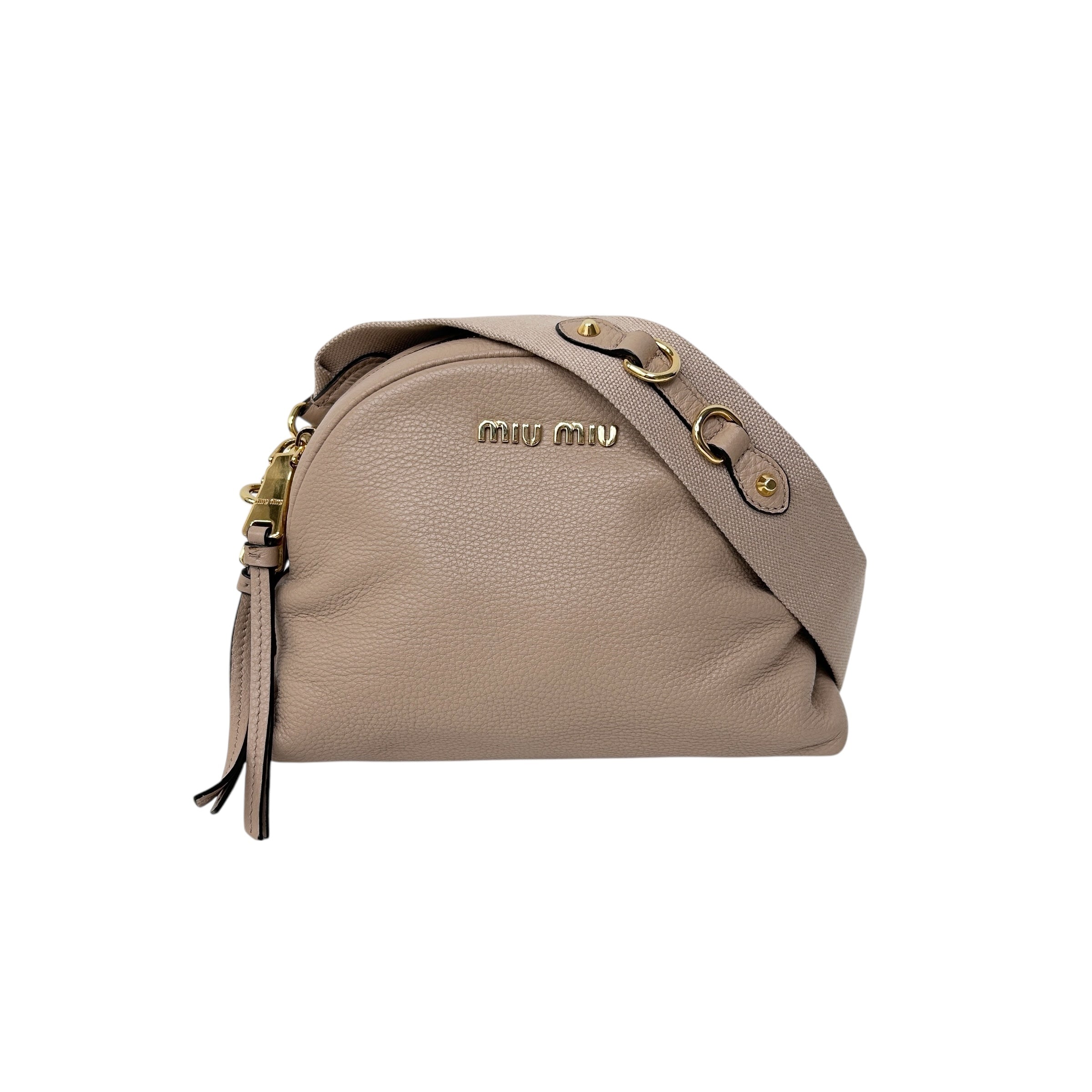 Beige Leather Pochette 2-Way Clutch Bag w/GHW