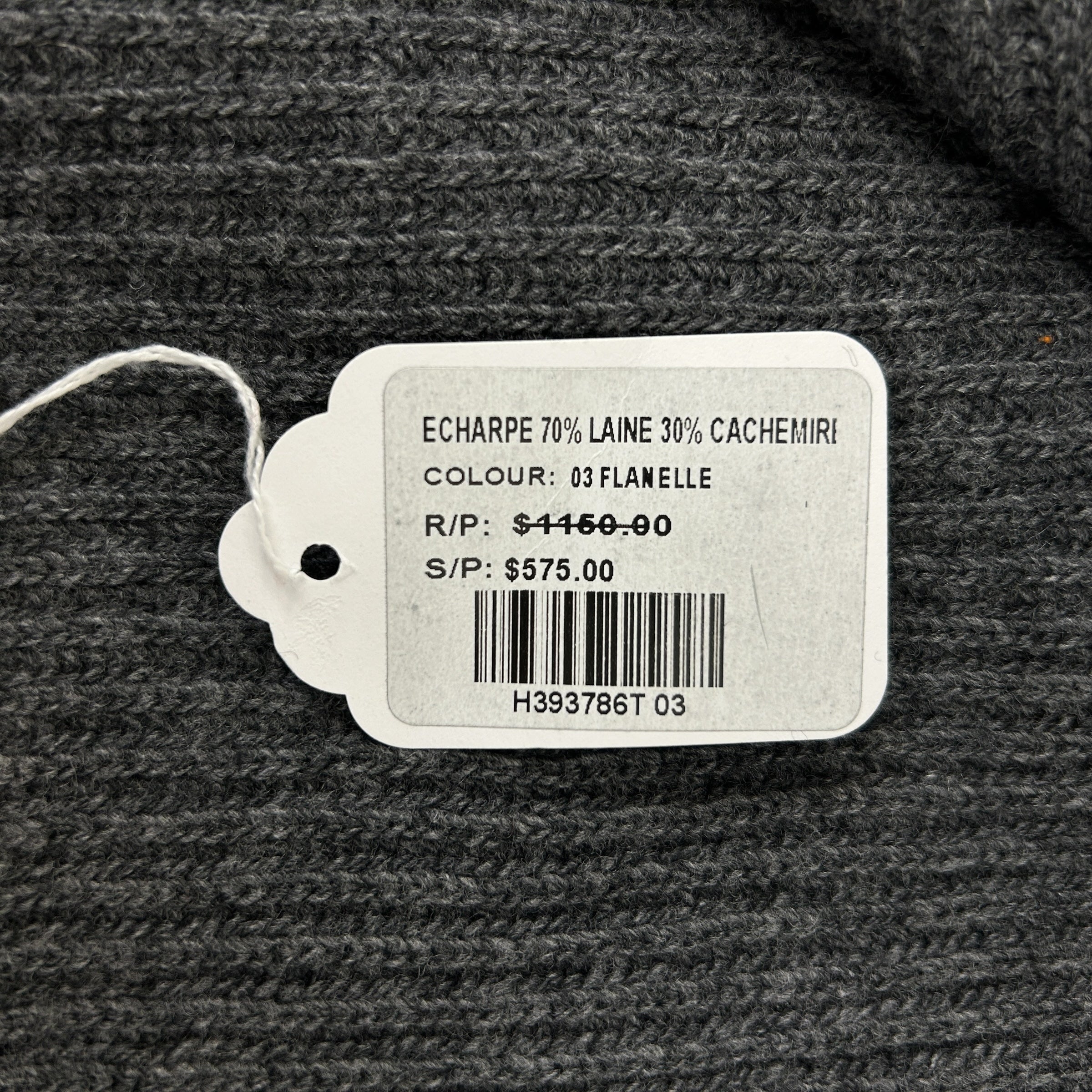 Grey Wool/Cashmere Scarf w/Zipper Detail