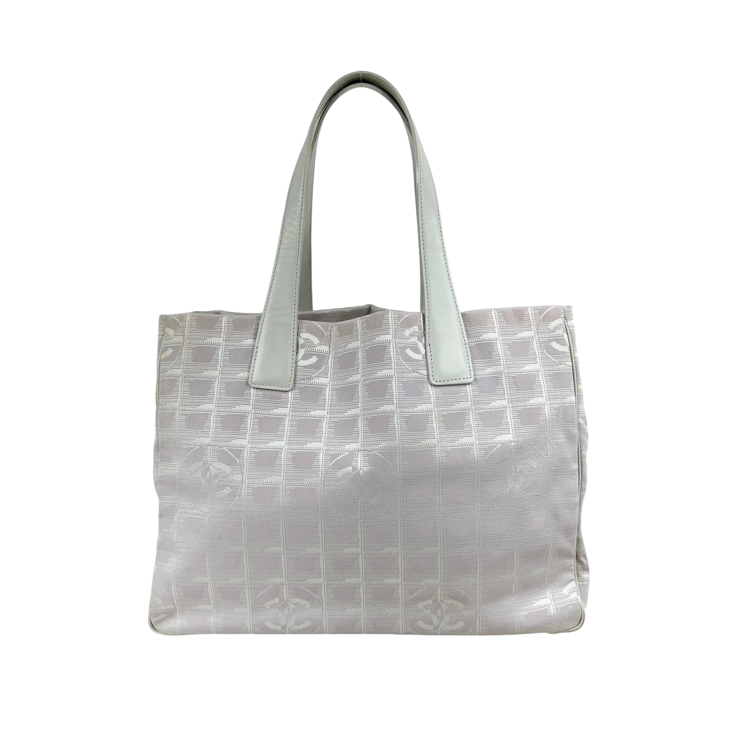 Vintage CC Light Pink/White Fabric Canvas Tote w/Leather Handles w/GHW