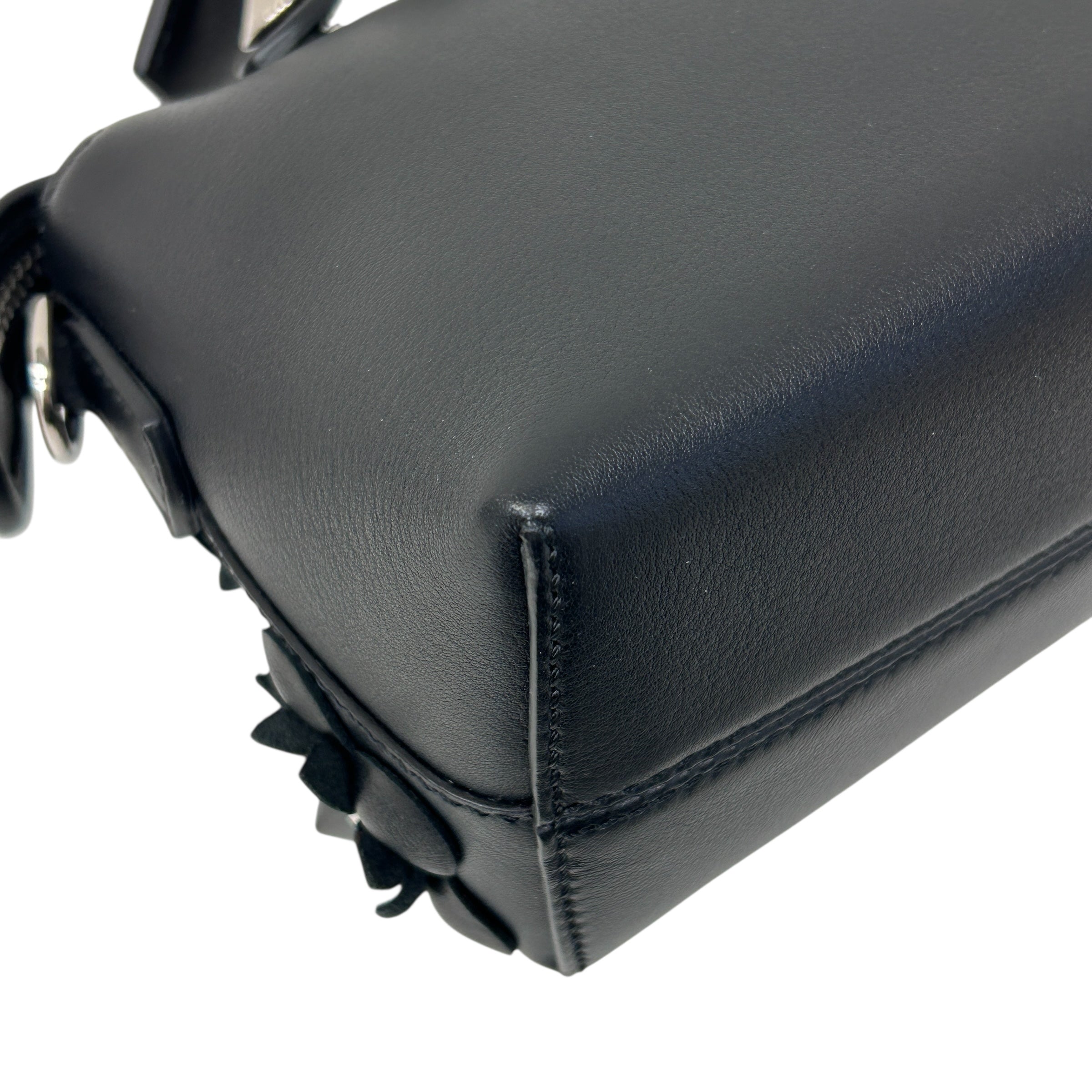 Black Leather Flower Studded Mini By the Way Bag w/SHW