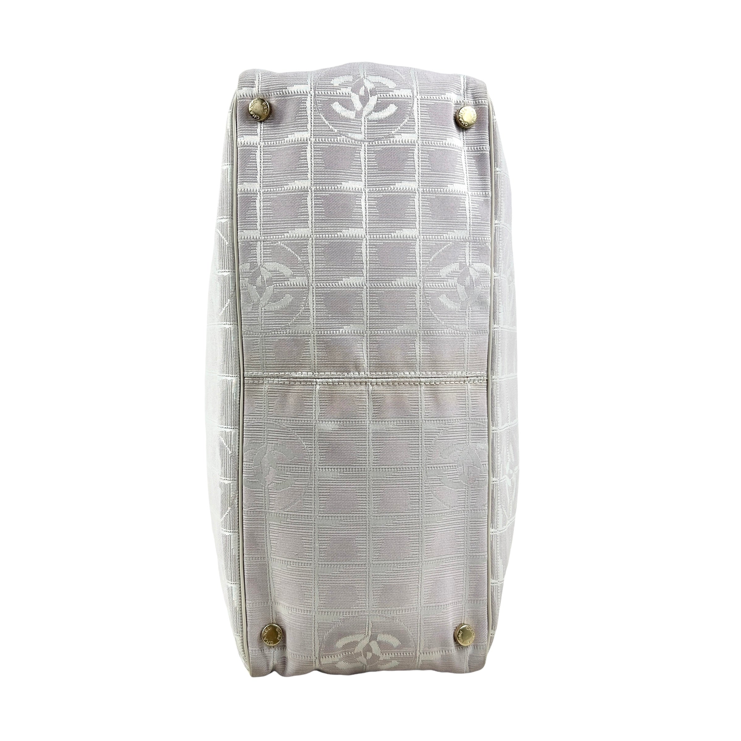 Vintage CC Light Pink/White Fabric Canvas Tote w/Leather Handles w/GHW