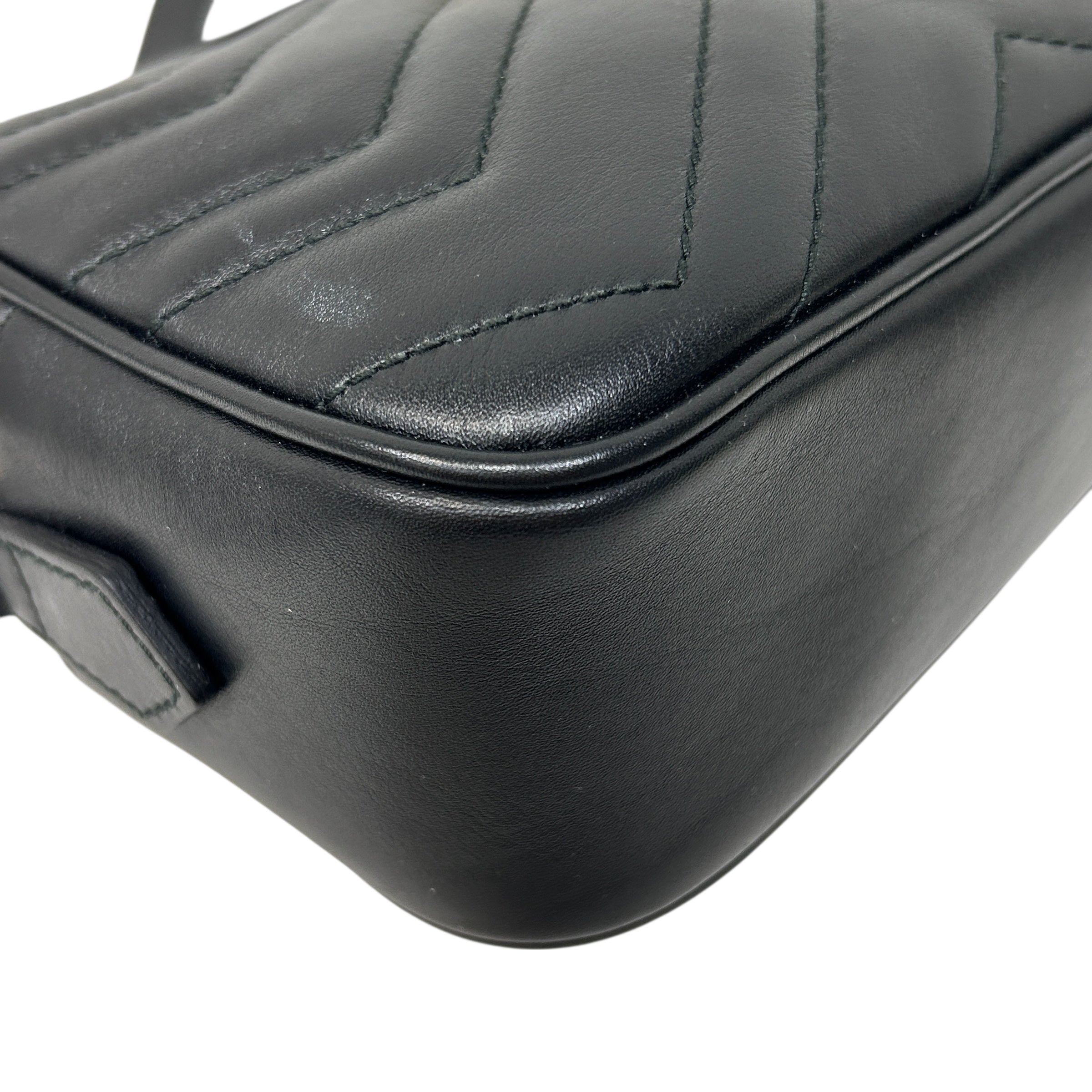 Black Quilted Leather Marmont Mini Camera Bag w/GHW