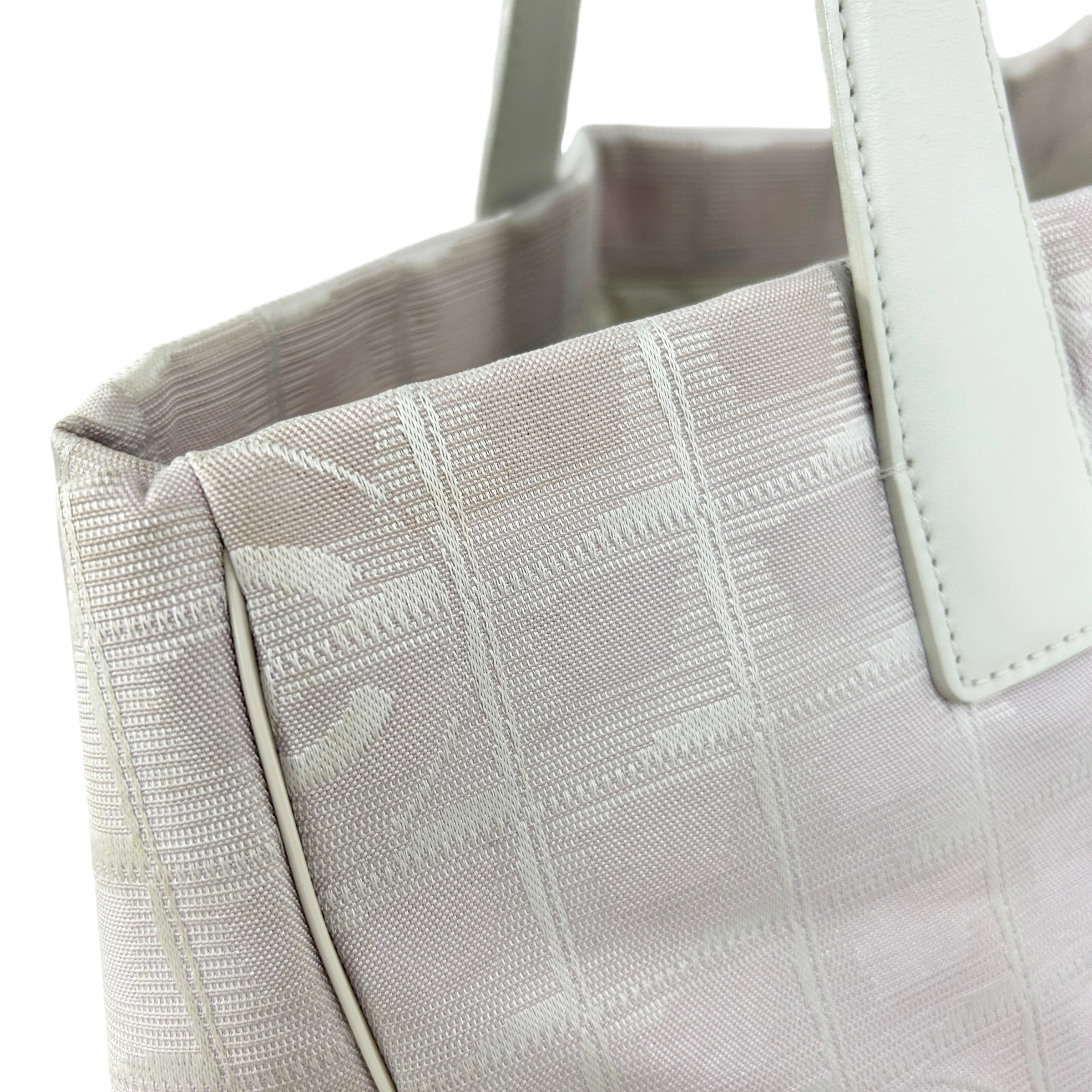 Vintage CC Light Pink/White Fabric Canvas Tote w/Leather Handles w/GHW