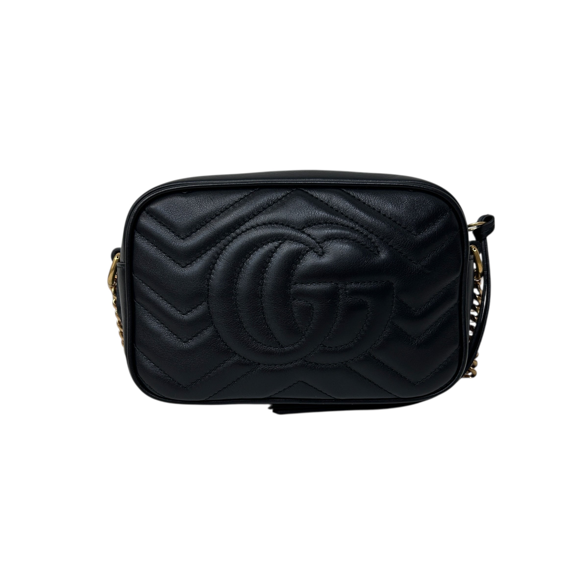 Black Quilted Leather Marmont Mini Camera Bag w/GHW