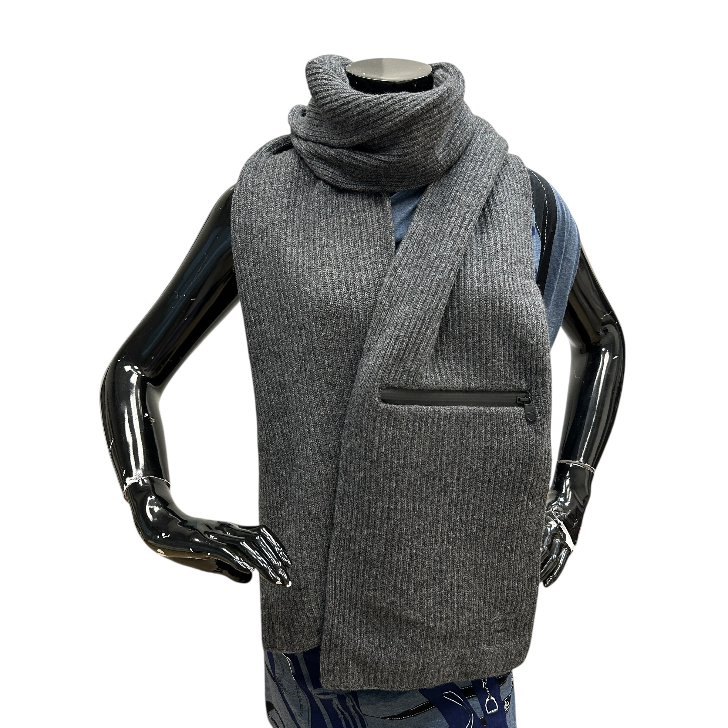 Grey Wool/Cashmere Scarf w/Zipper Detail