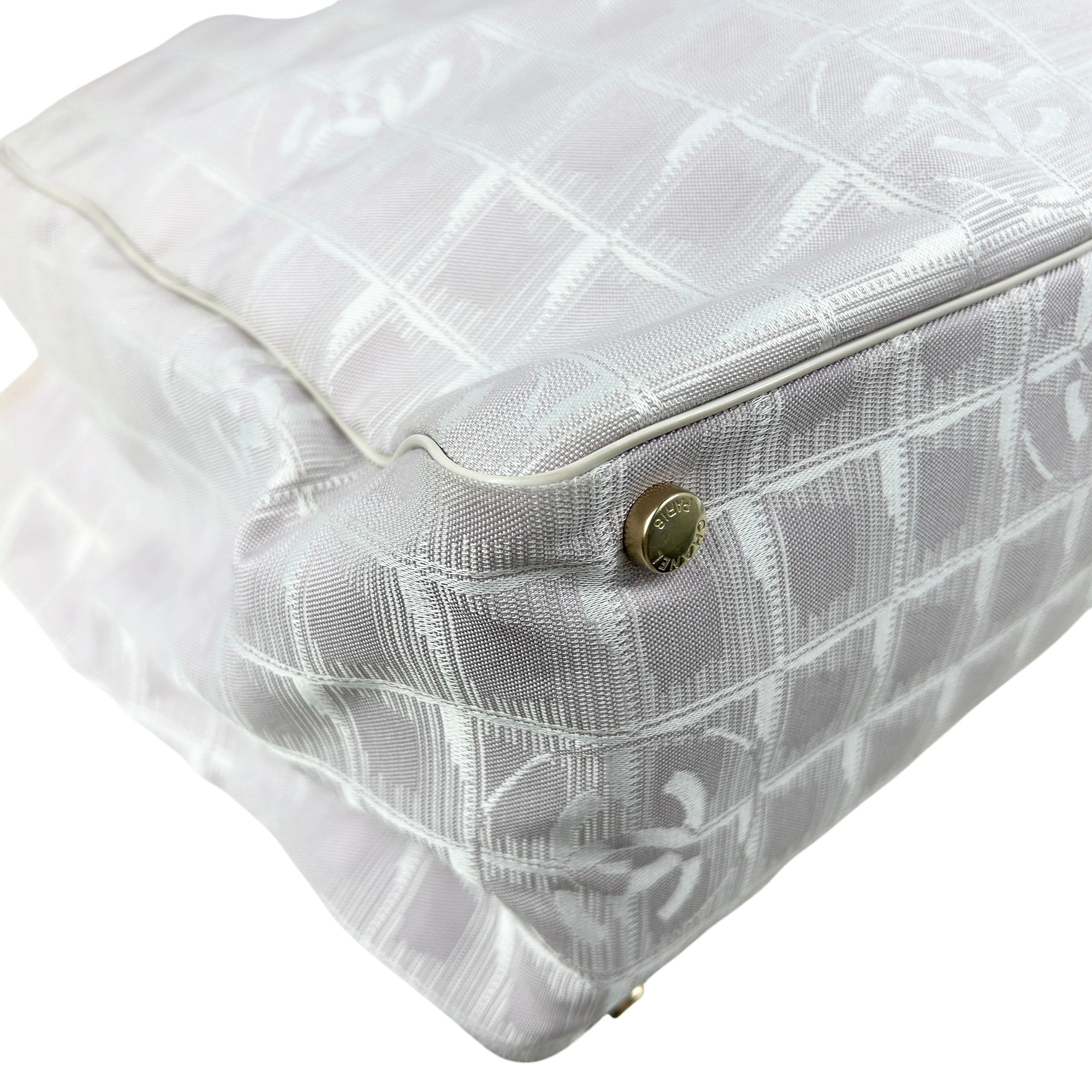 Vintage CC Light Pink/White Fabric Canvas Tote w/Leather Handles w/GHW