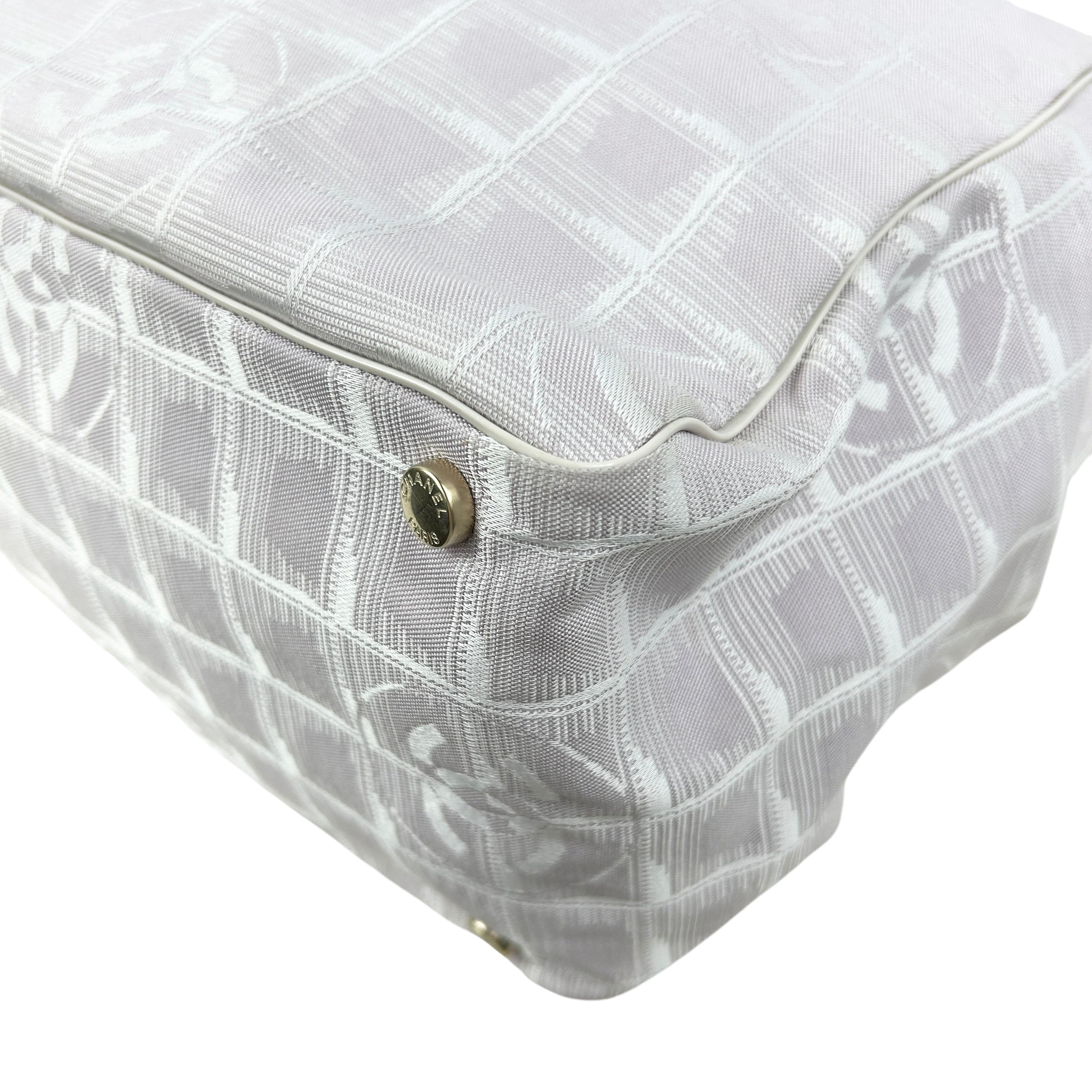 Vintage CC Light Pink/White Fabric Canvas Tote w/Leather Handles w/GHW