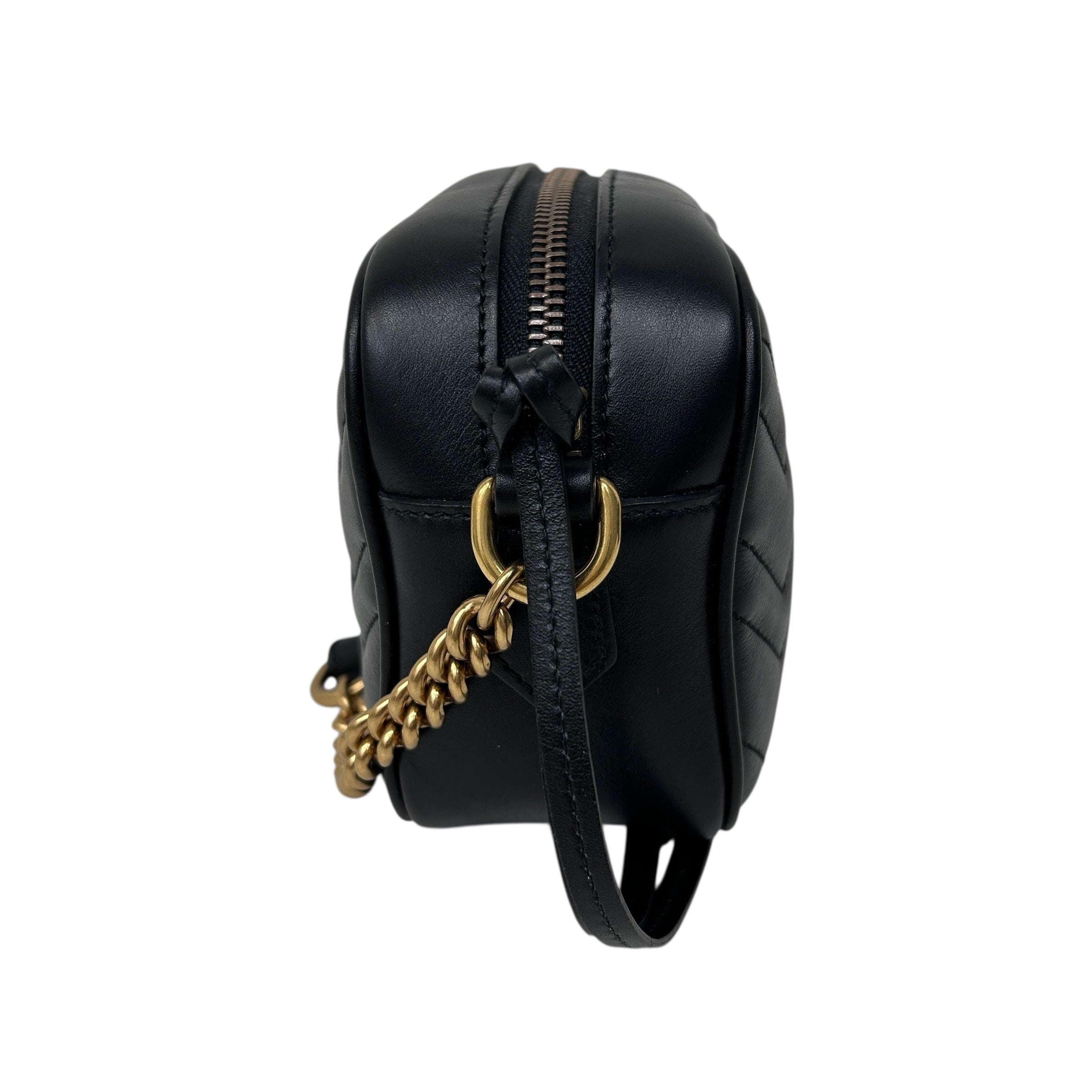 Black Quilted Leather Marmont Mini Camera Bag w/GHW