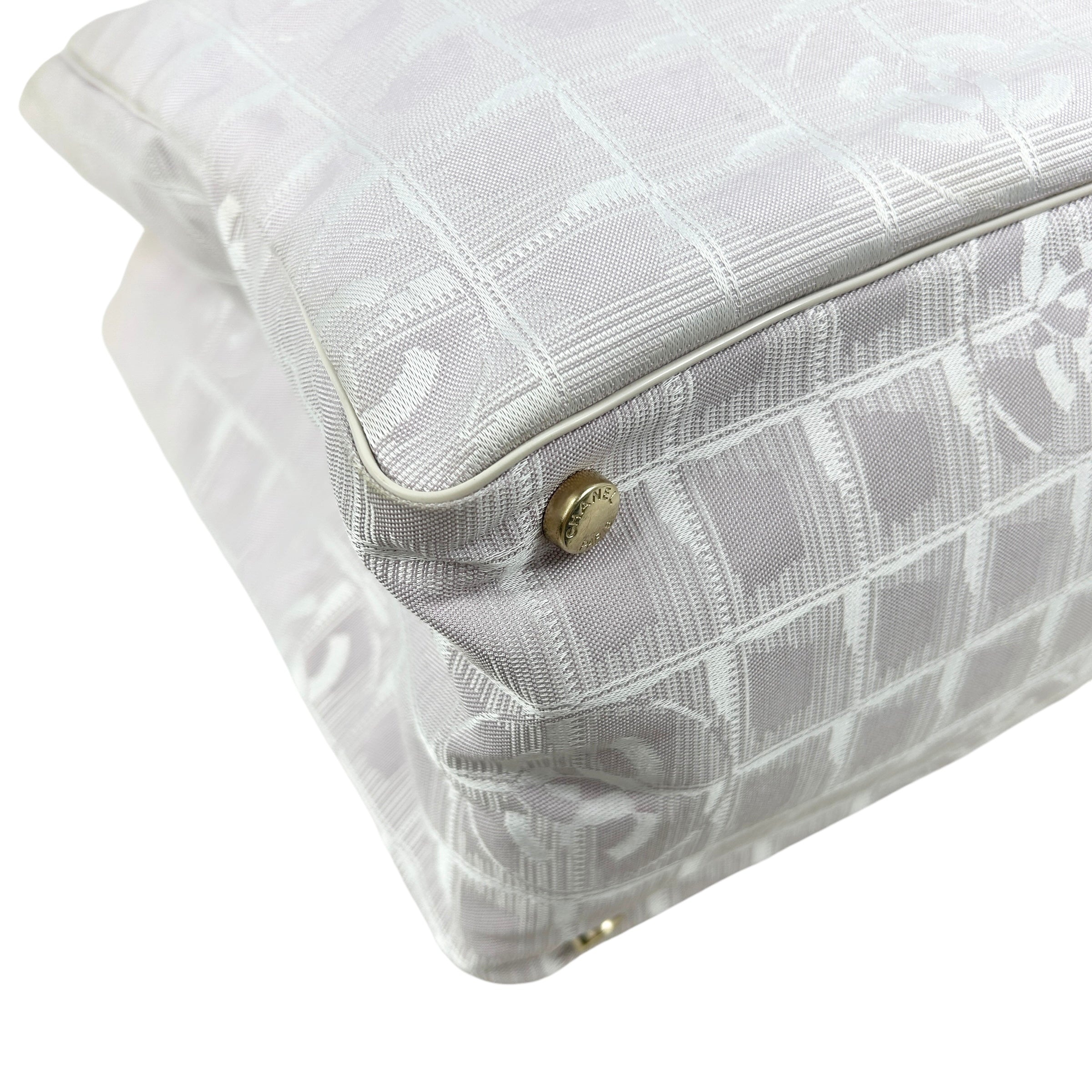 Vintage CC Light Pink/White Fabric Canvas Tote w/Leather Handles w/GHW