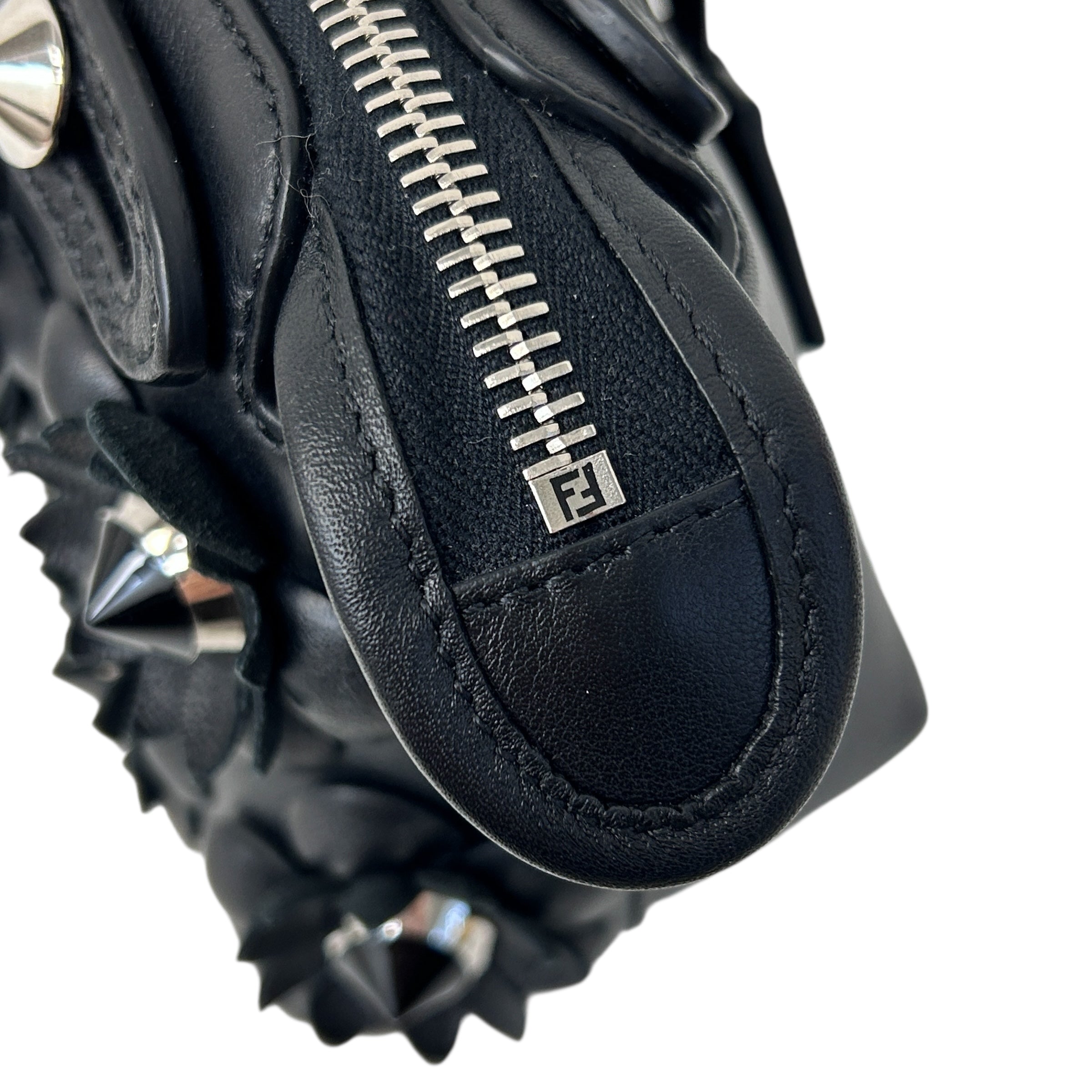 Black Leather Flower Studded Mini By the Way Bag w/SHW