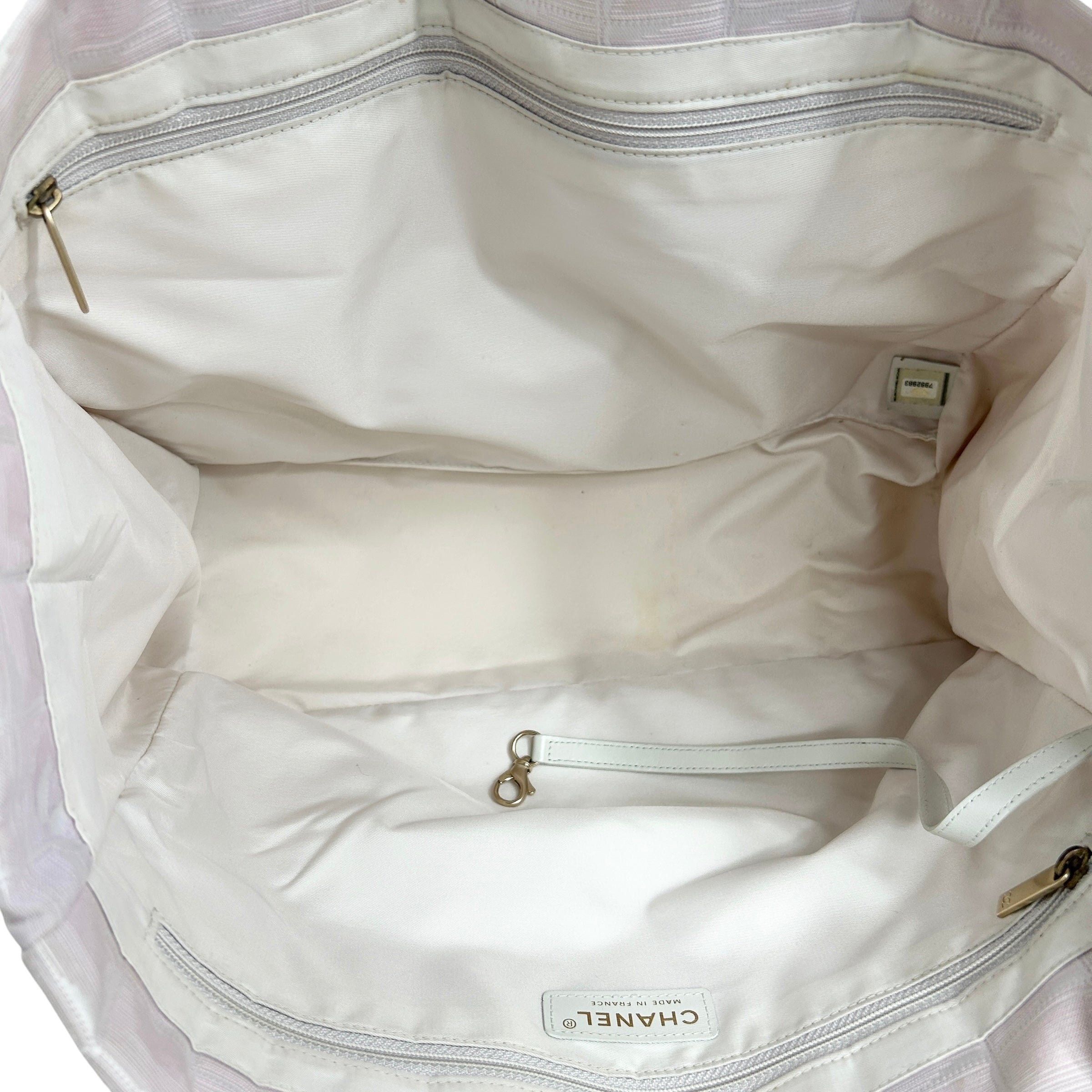 Vintage CC Light Pink/White Fabric Canvas Tote w/Leather Handles w/GHW