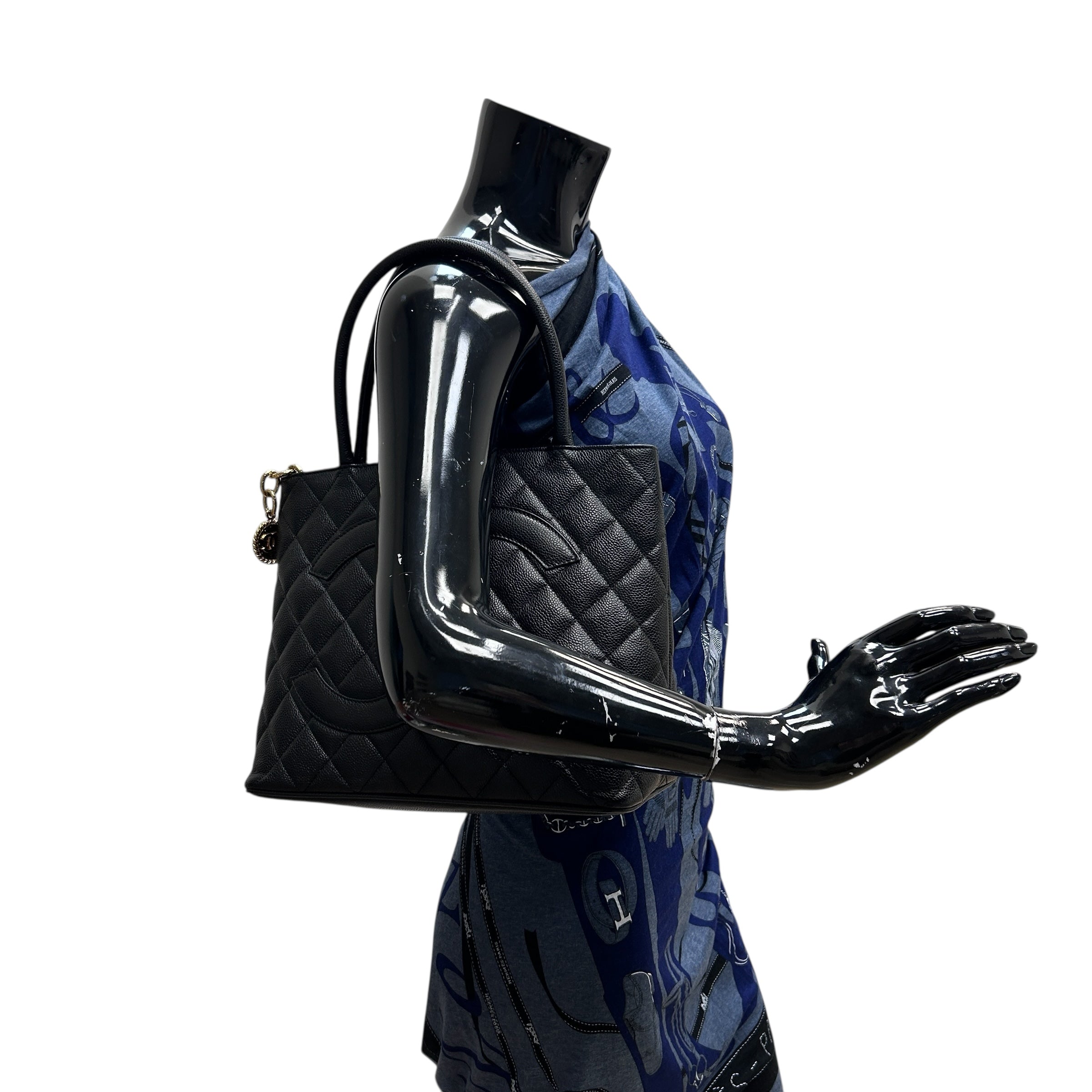 Black Quilted Caviar Leather Medallion Tote Bag w/GHW