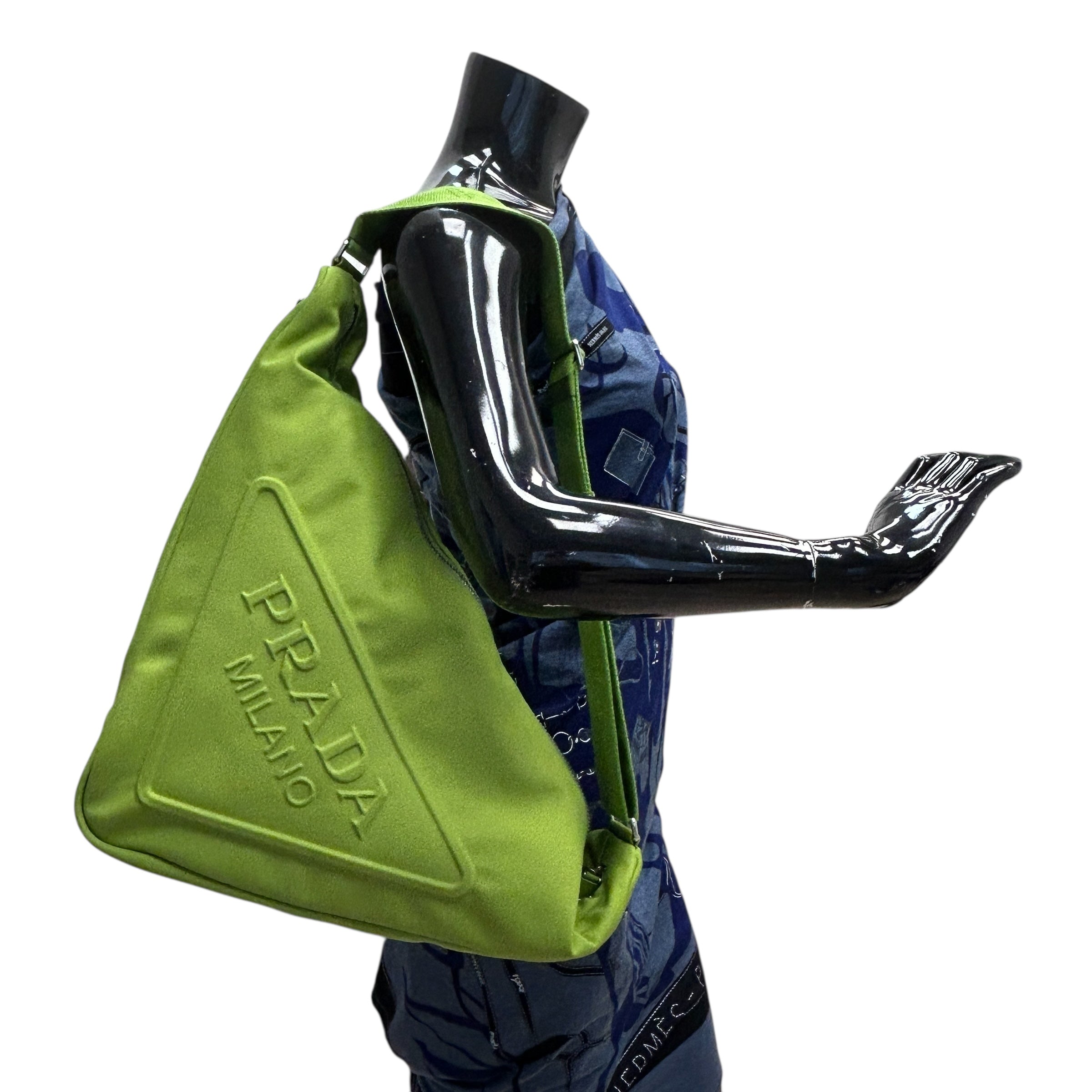 Green Canvas Triangle Logo Embossed Crossbody Bag w/SHW