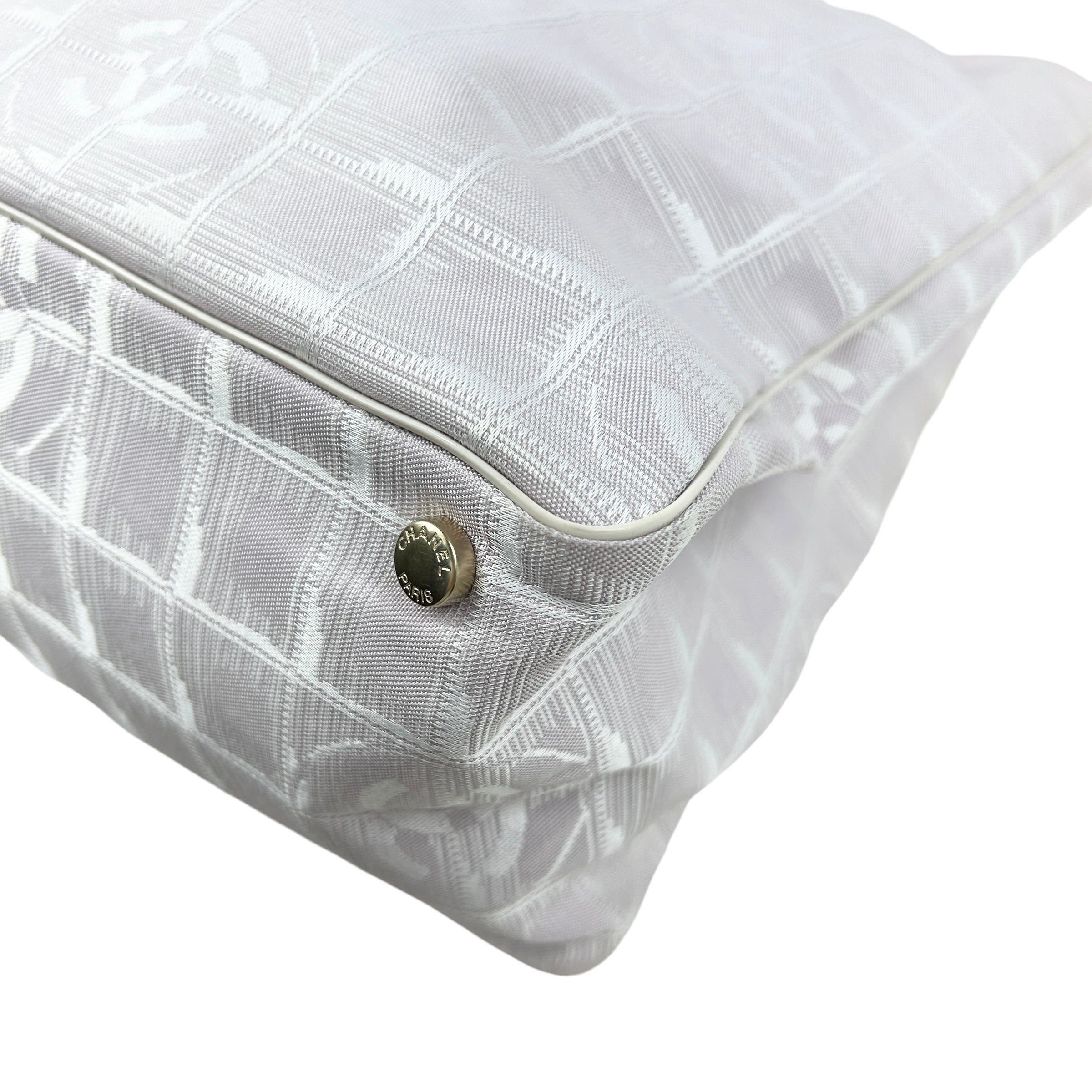 Vintage CC Light Pink/White Fabric Canvas Tote w/Leather Handles w/GHW