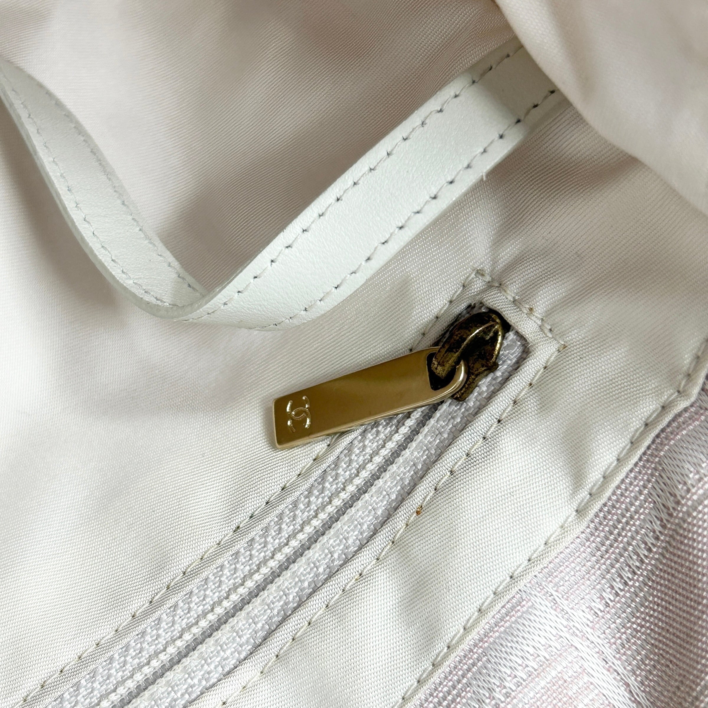 Vintage CC Light Pink/White Fabric Canvas Tote w/Leather Handles w/GHW