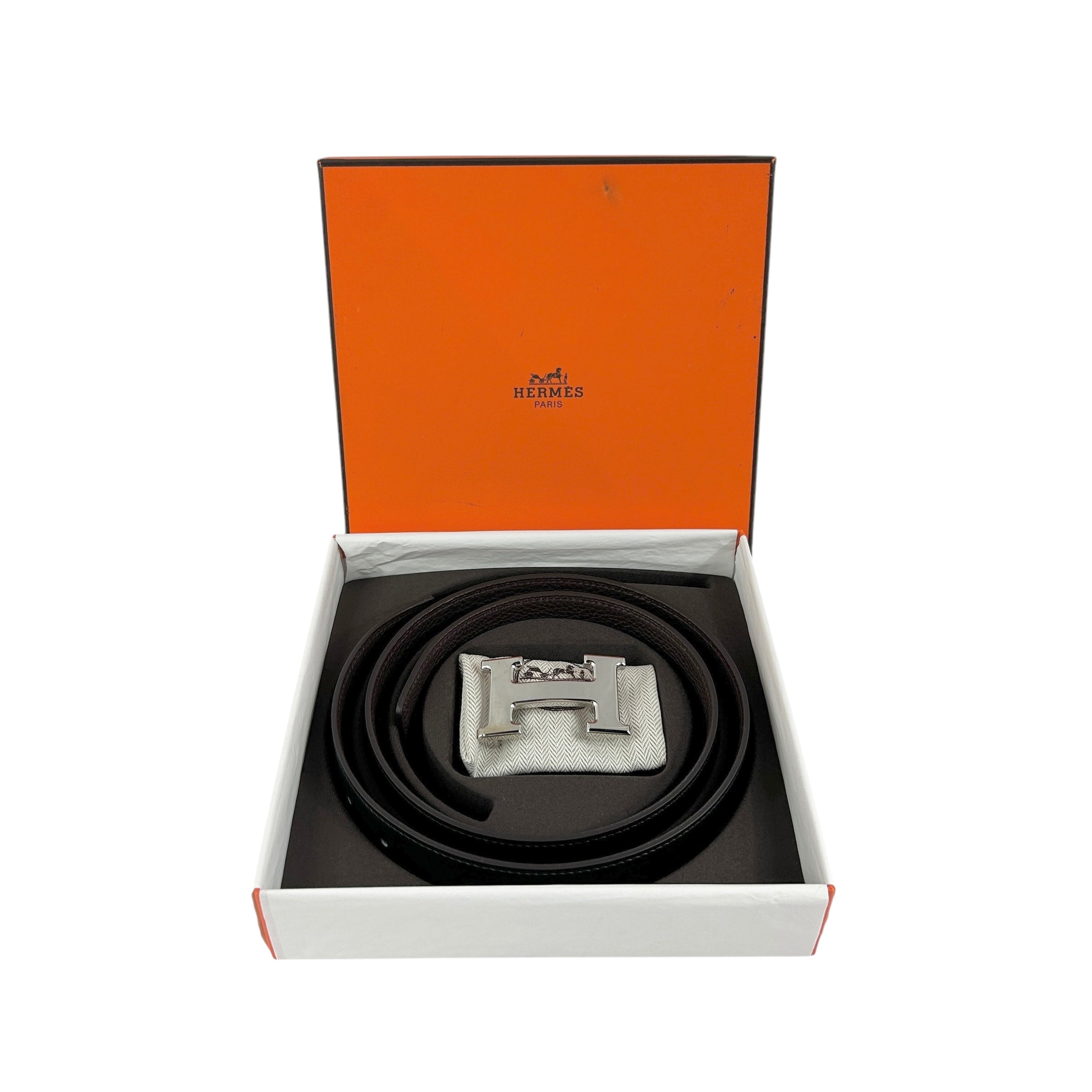 Reversible Black Calfskin/Chocolate Brown Togo H Belt w/PHW