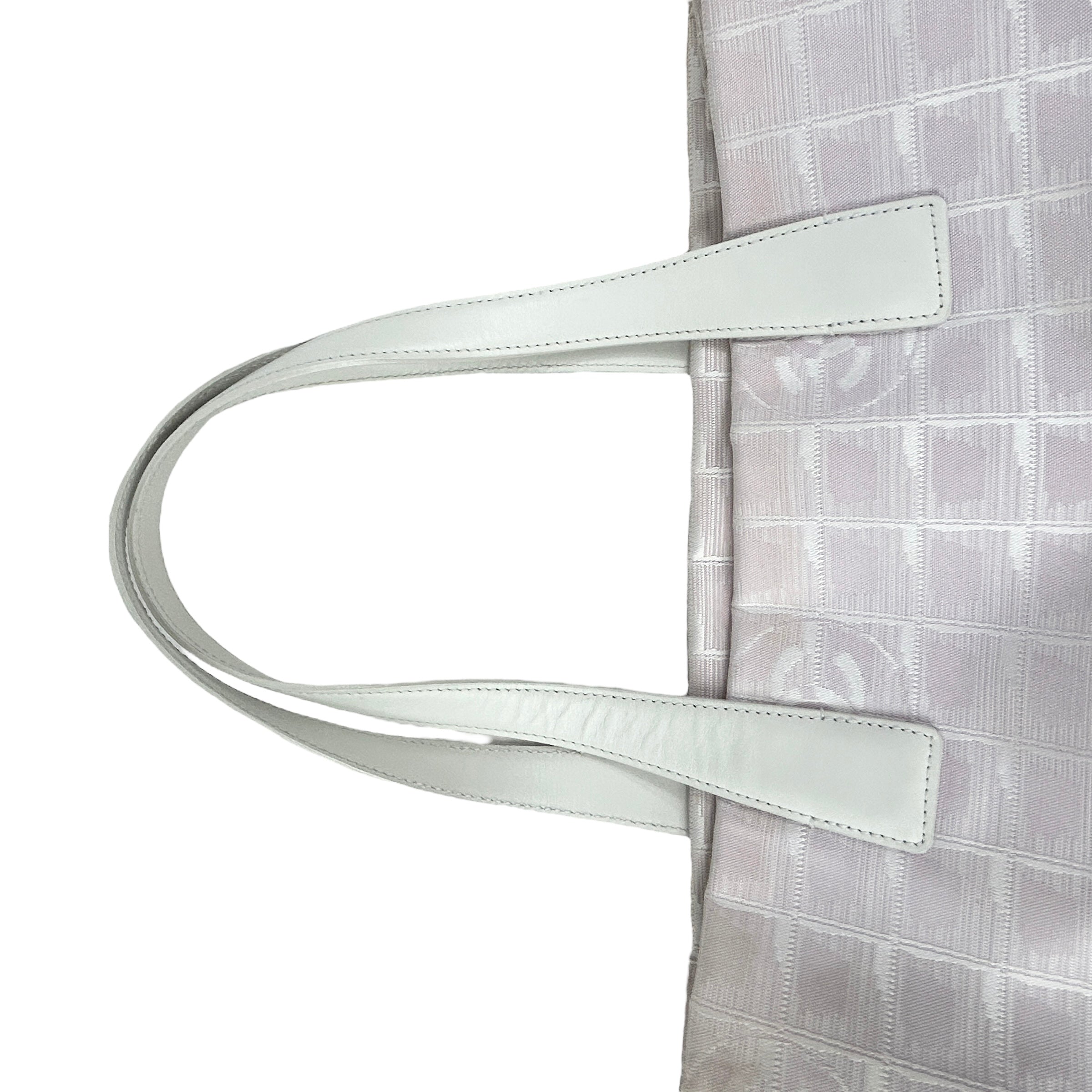 Vintage CC Light Pink/White Fabric Canvas Tote w/Leather Handles w/GHW