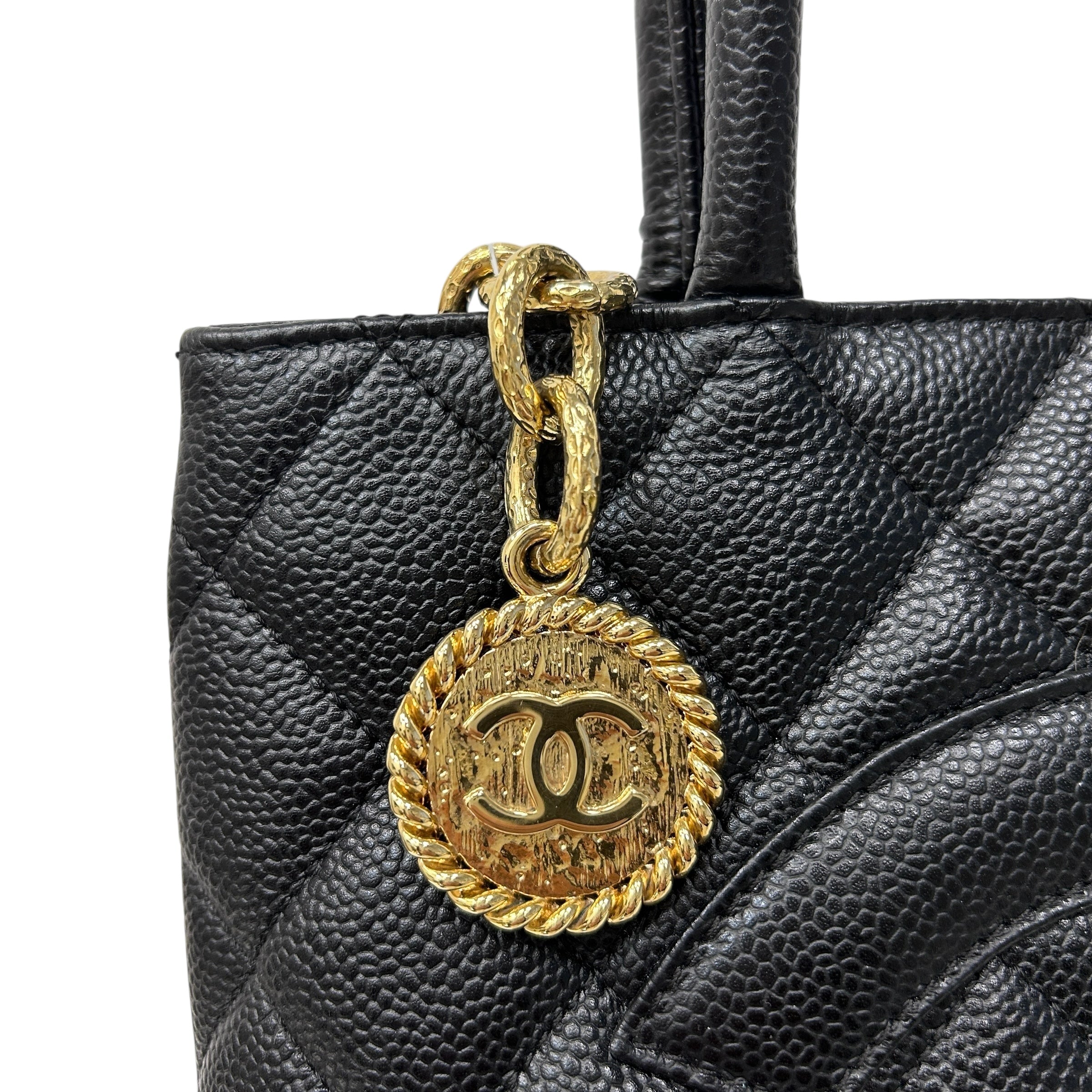 Black Quilted Caviar Leather Medallion Tote Bag w/GHW