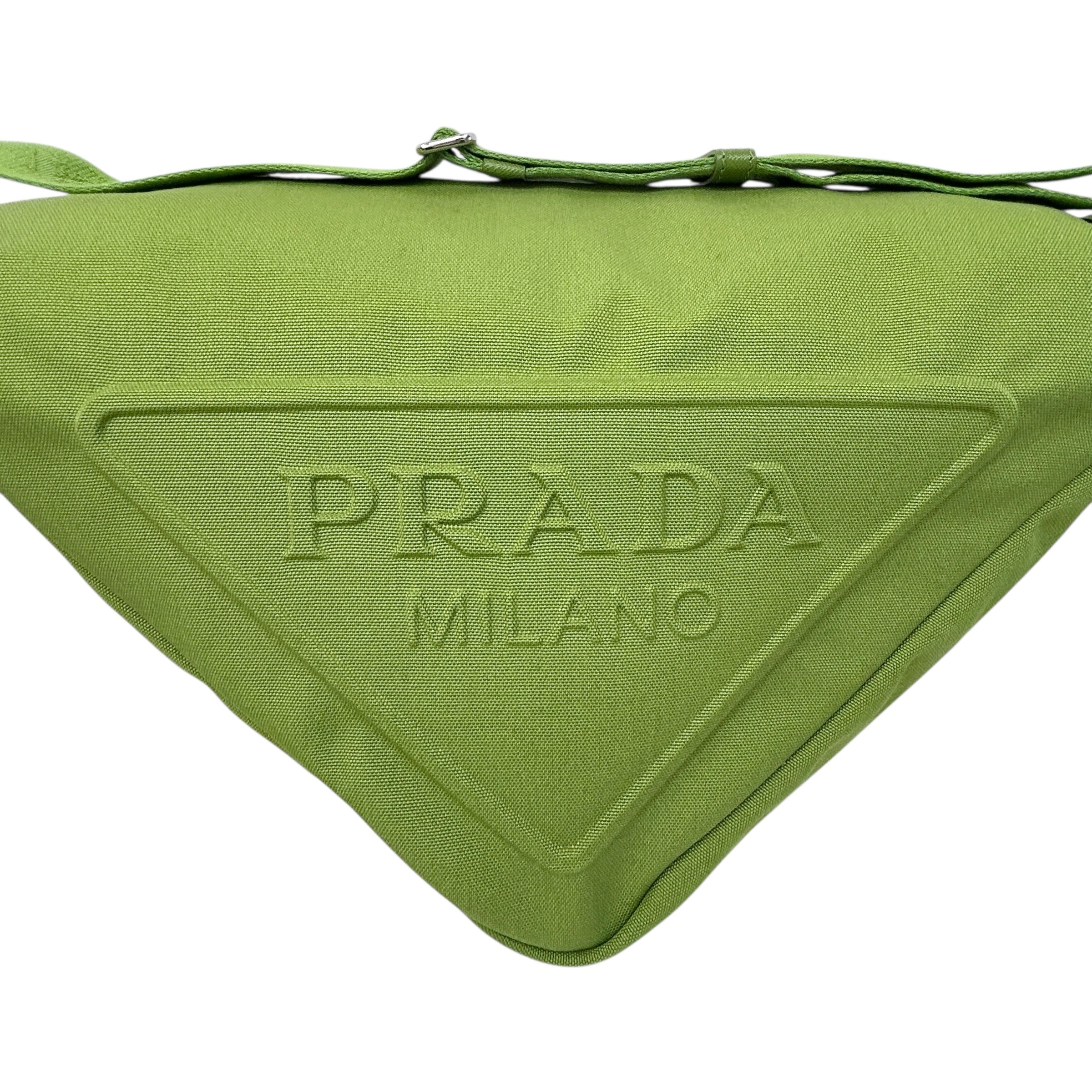 Green Canvas Triangle Logo Embossed Crossbody Bag w/SHW