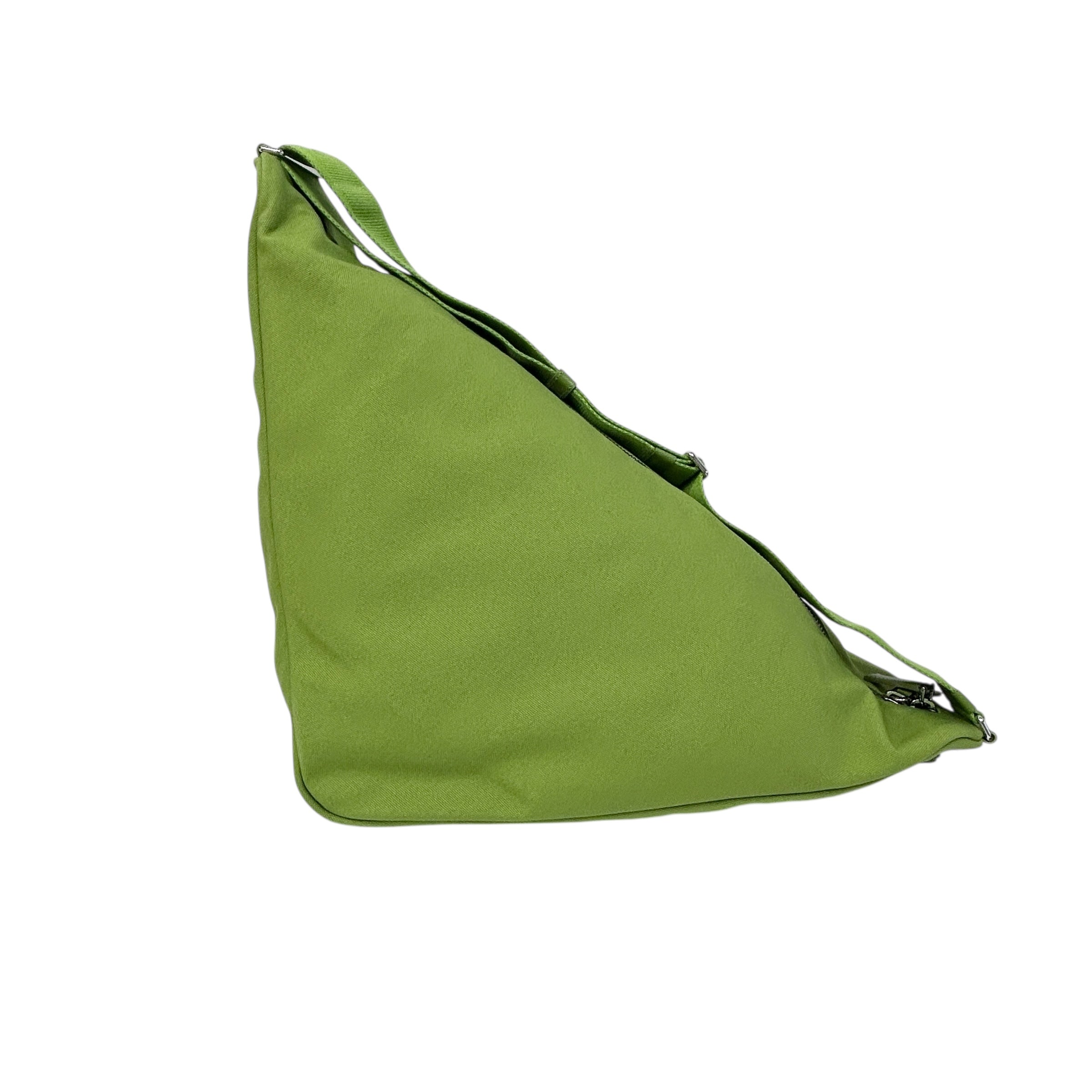 Green Canvas Triangle Logo Embossed Crossbody Bag w/SHW
