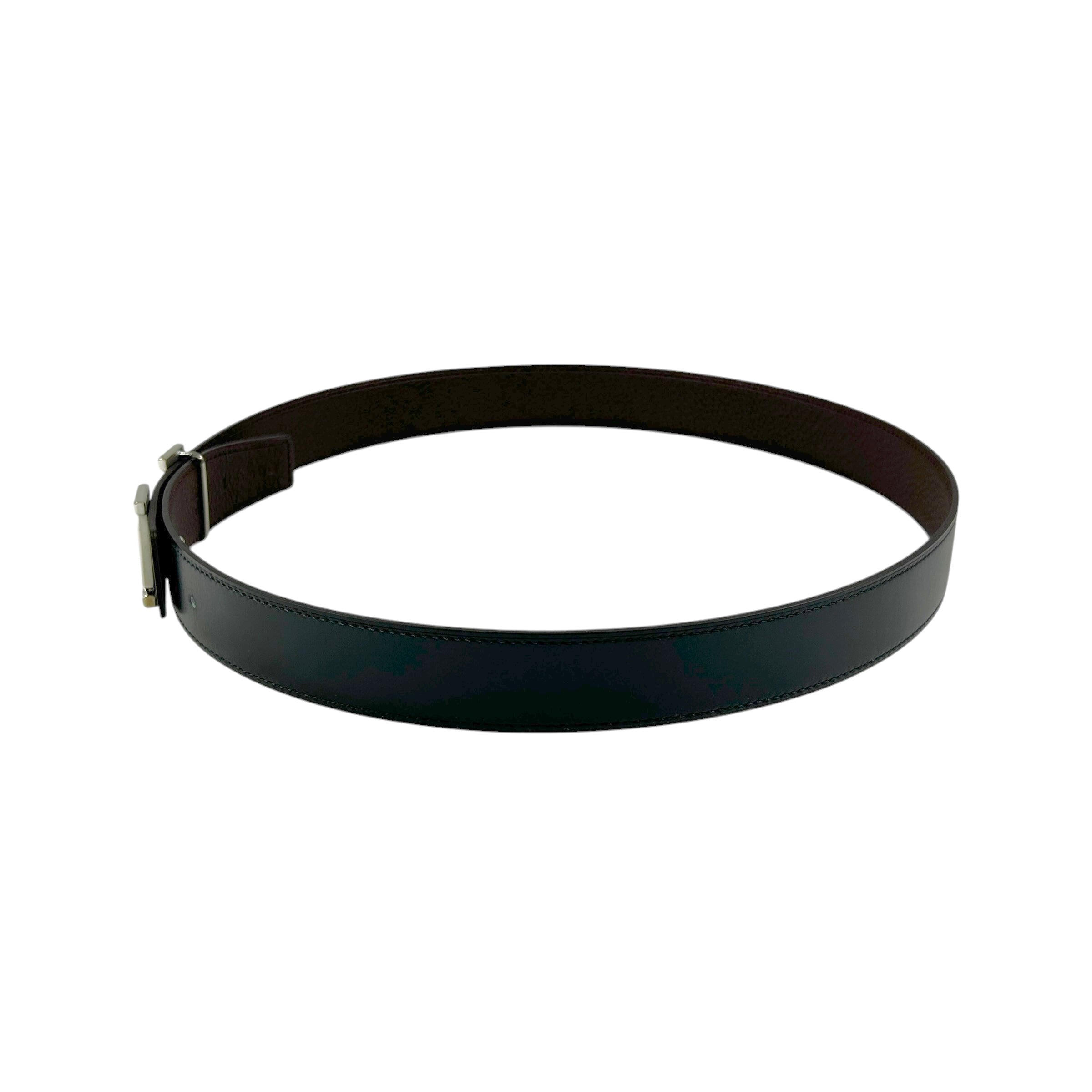 Reversible Black Calfskin/Chocolate Brown Togo H Belt w/PHW