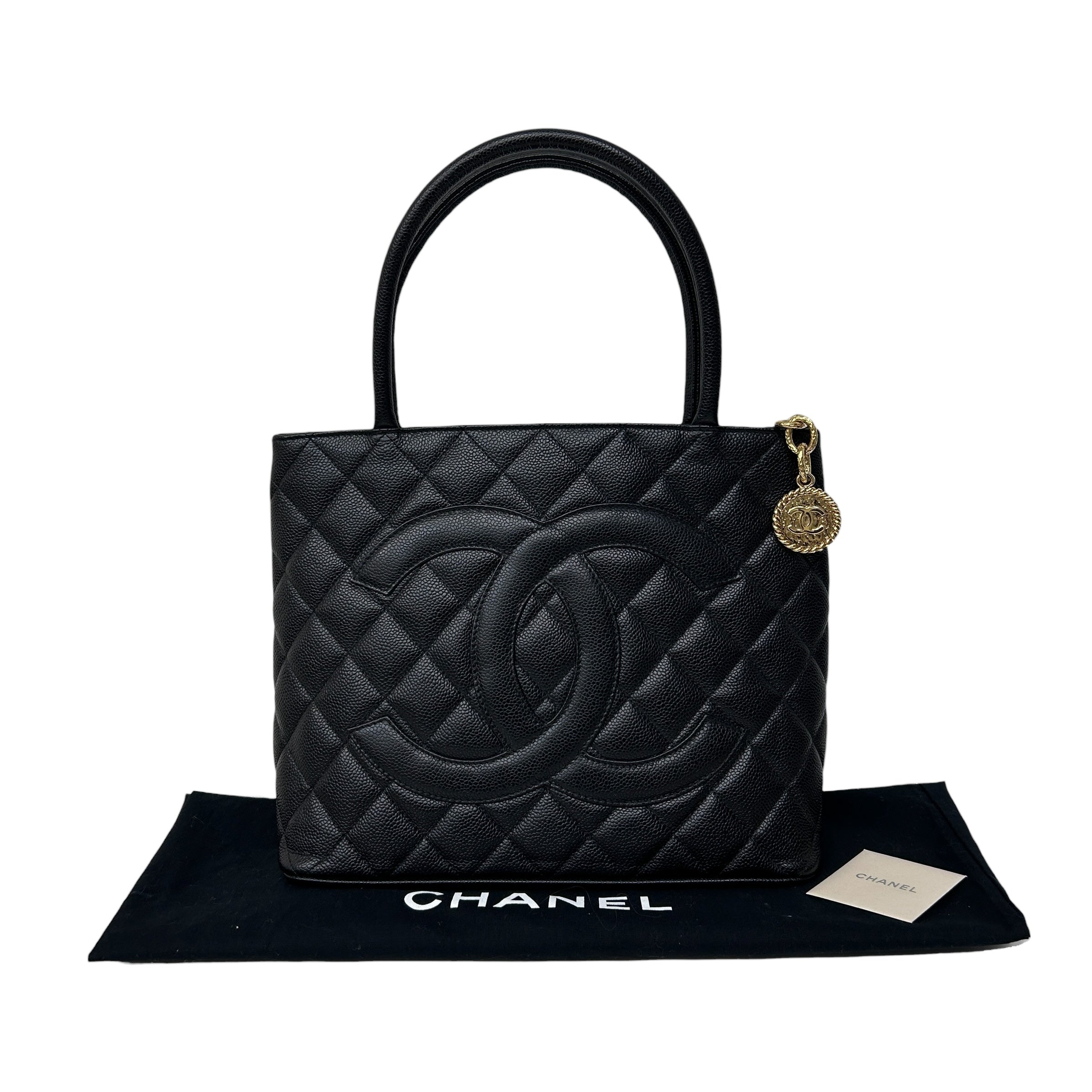 Black Quilted Caviar Leather Medallion Tote Bag w/GHW