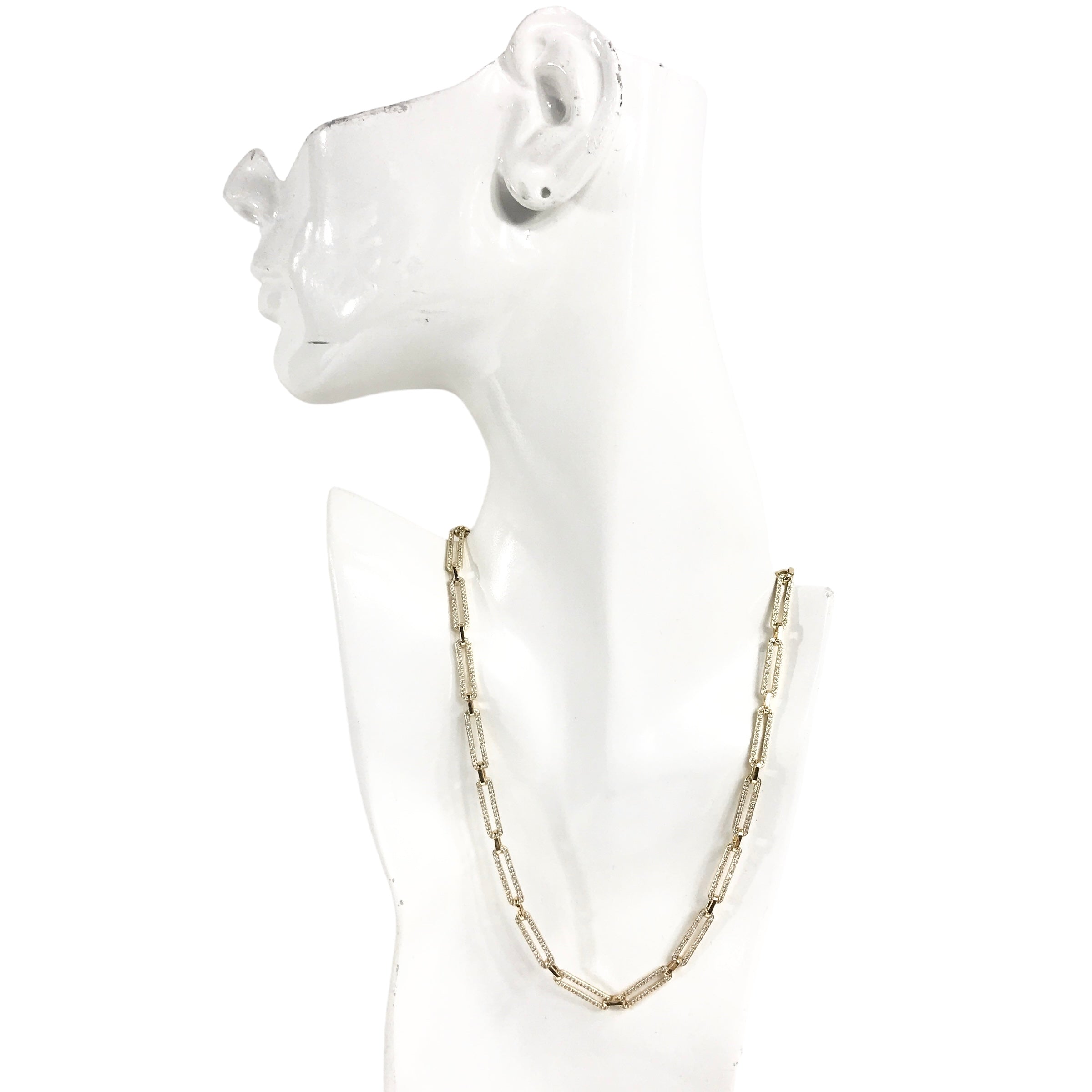 RAINA DABAGH Gold Plated Silver w/Crystals Interlocking Rectangle Chain Link Necklace