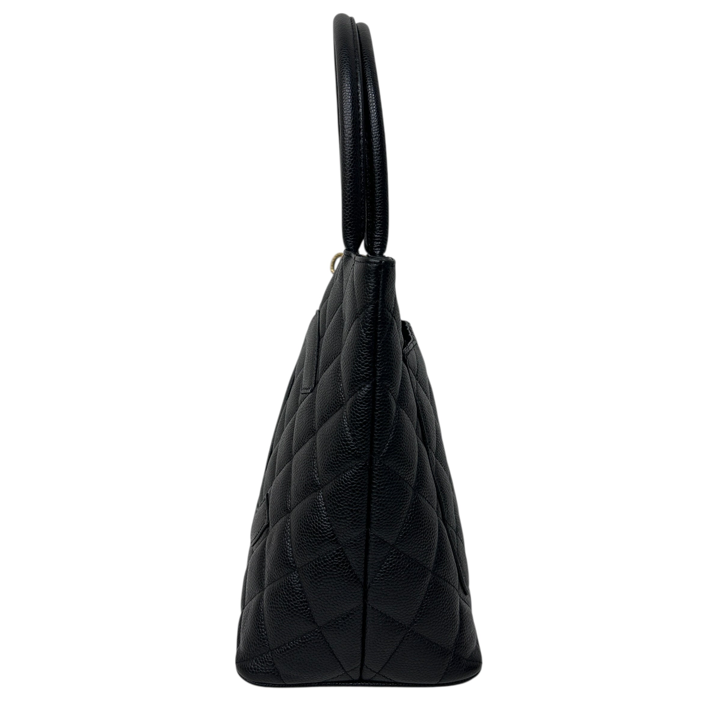 Black Quilted Caviar Leather Medallion Tote Bag w/GHW